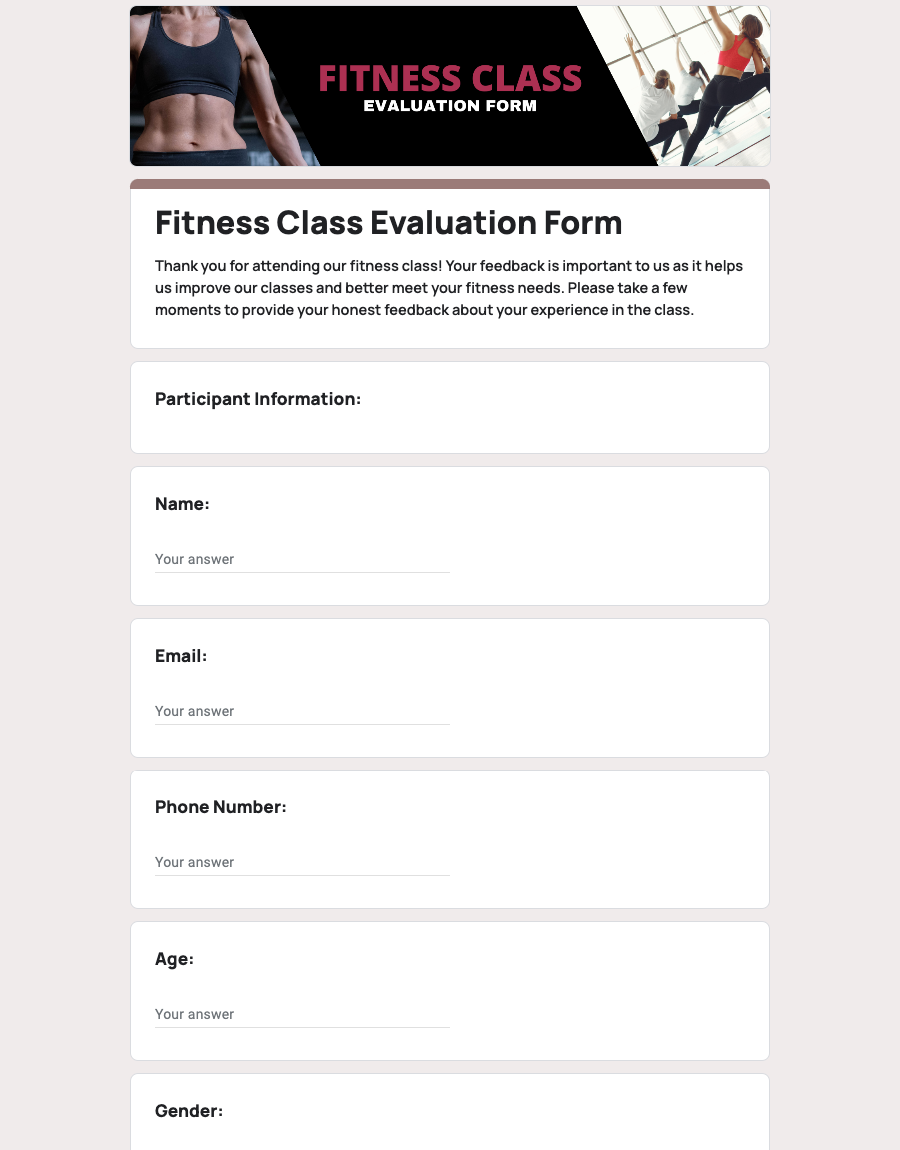 Class Evaluation Form Template