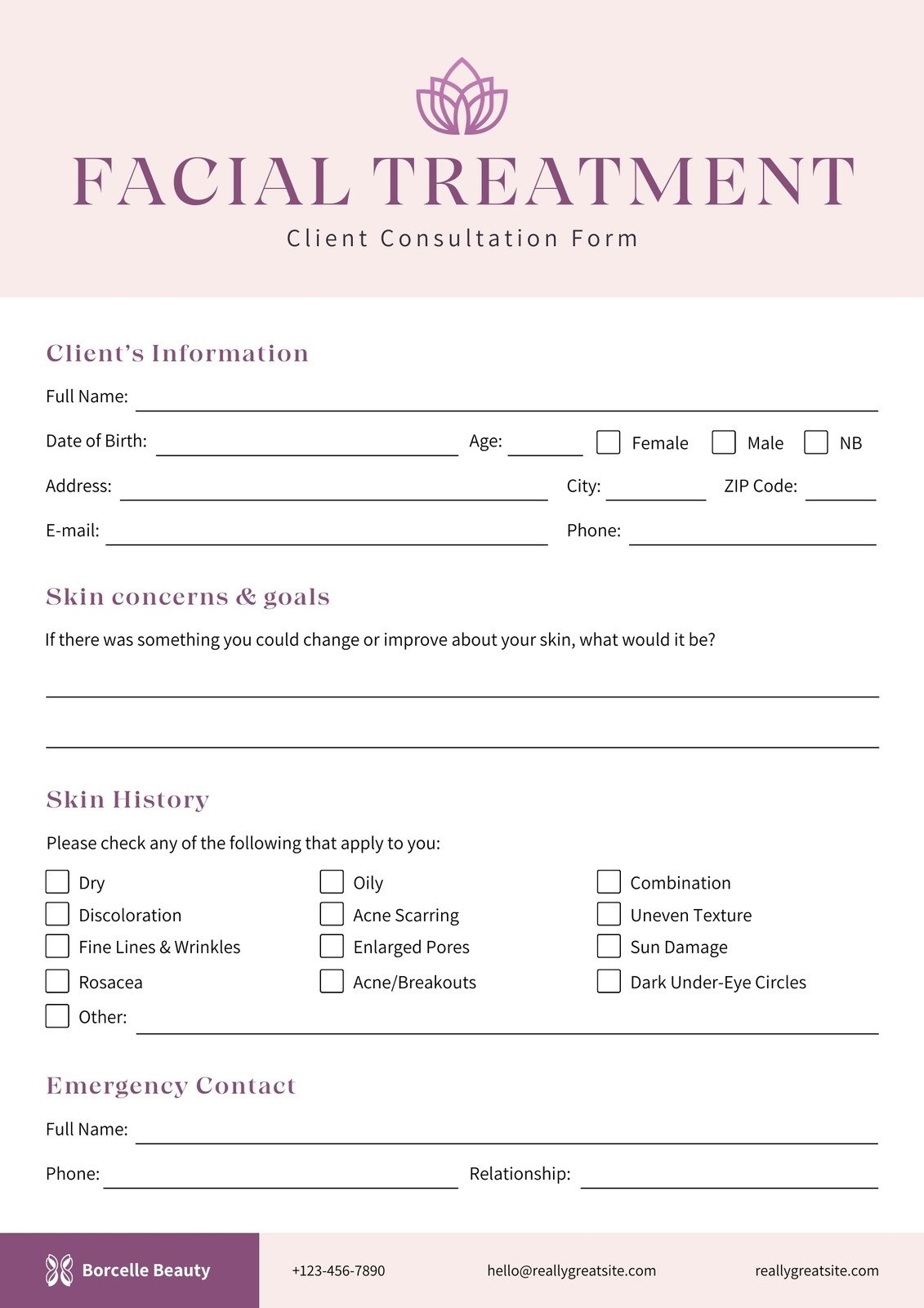 Printable Client Intake Form Template