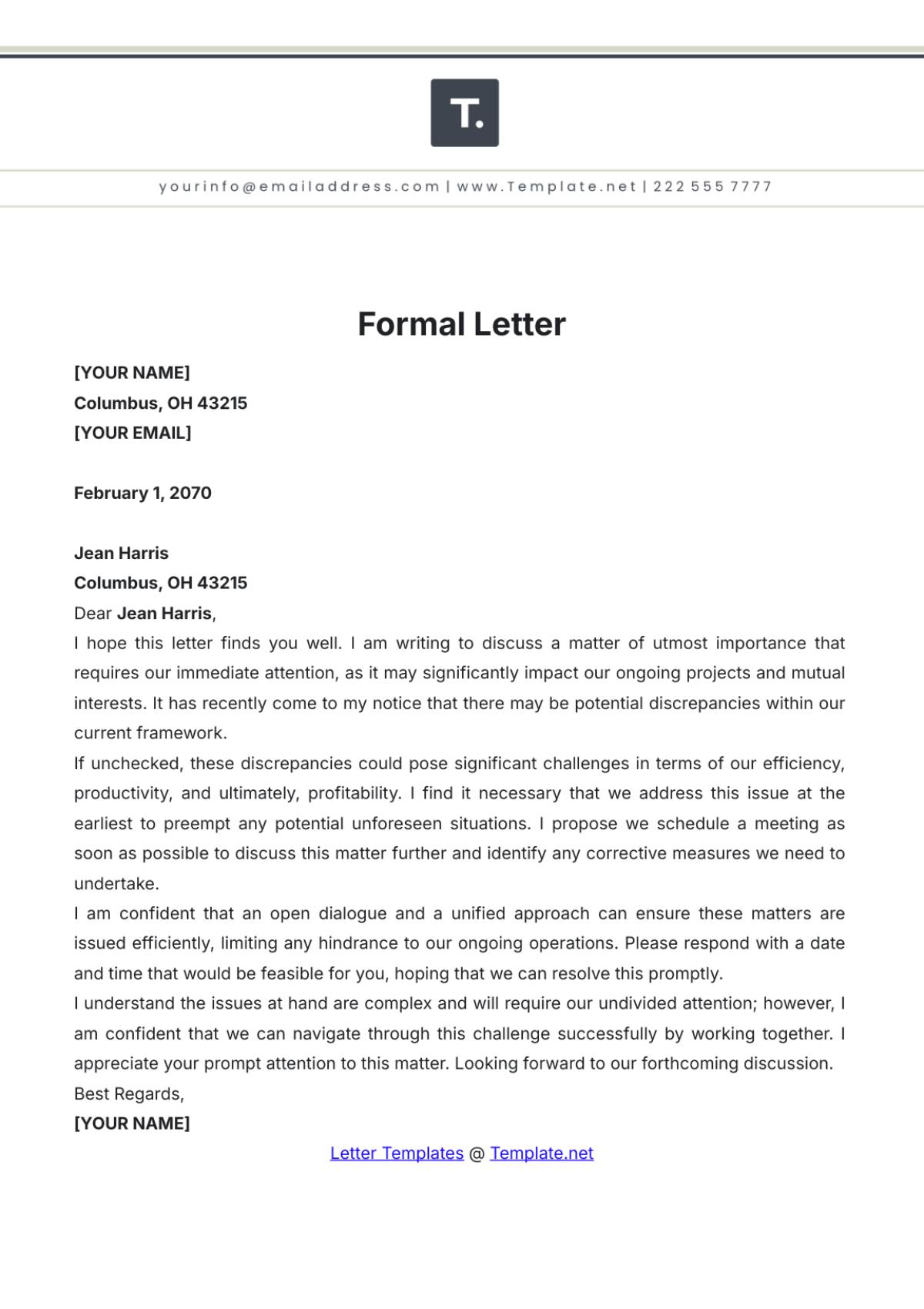 Free Formal Letter Templates Editable And Printable