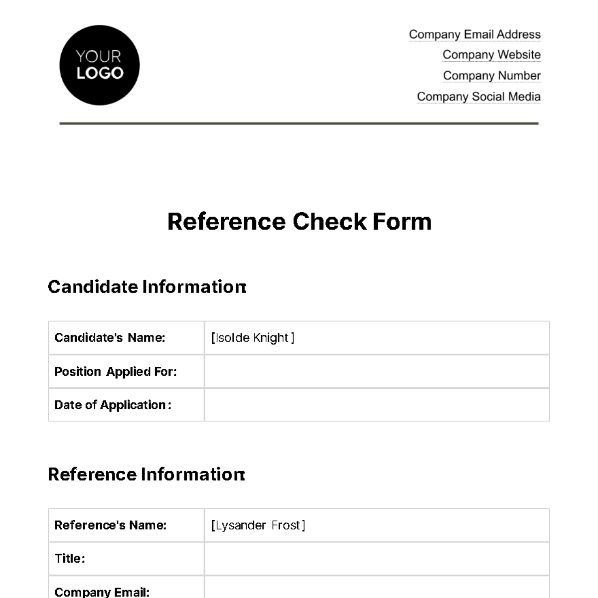 Free Forms HR Templates To Edit Online