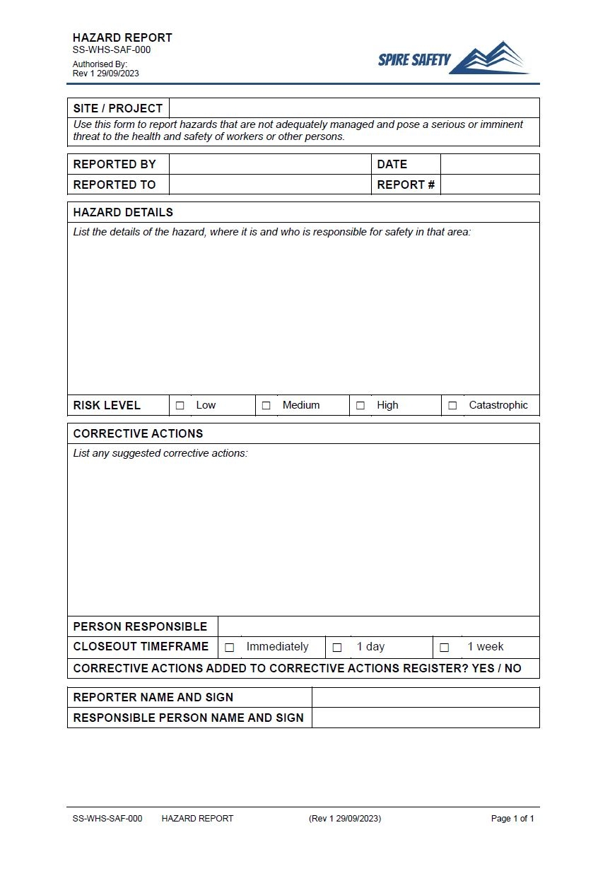 Free Hazard Report Template Spire Safety Consultants