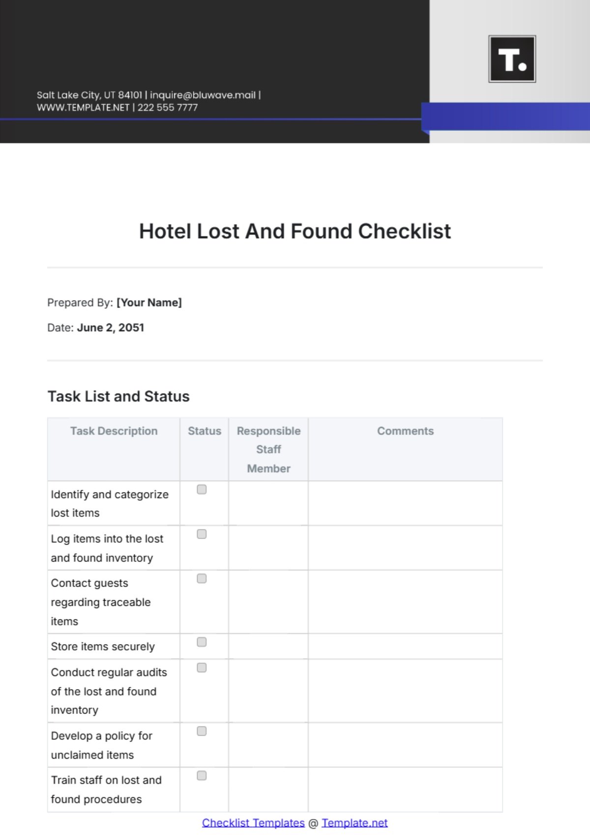 Free Hotel Lost And Found Checklist Template To Edit Online