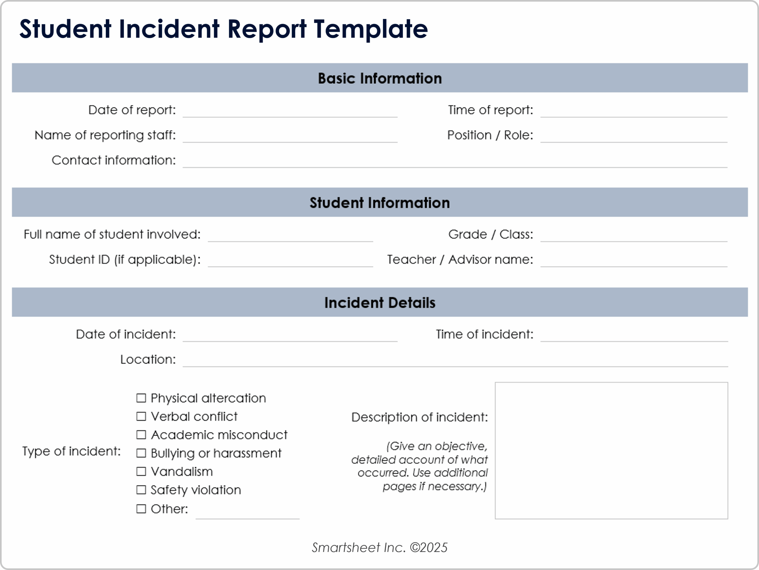 Sample It Incident Report Form Templates