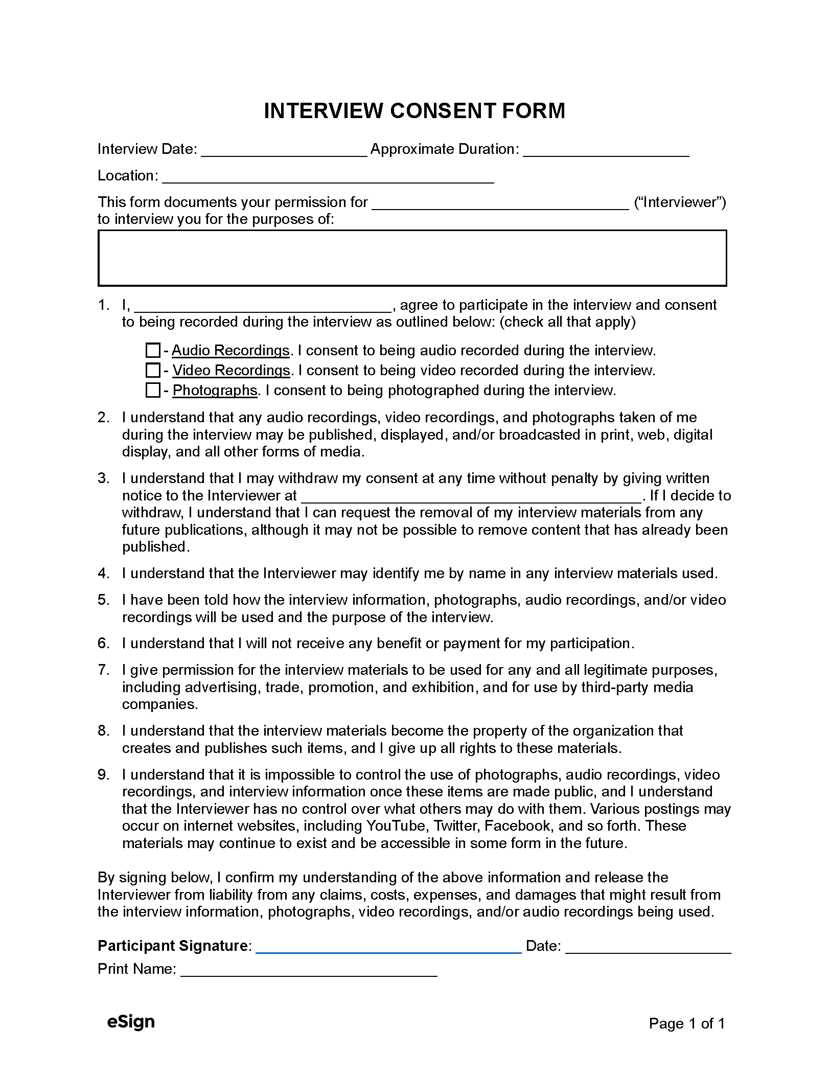Free Interview Consent Form PDF Word