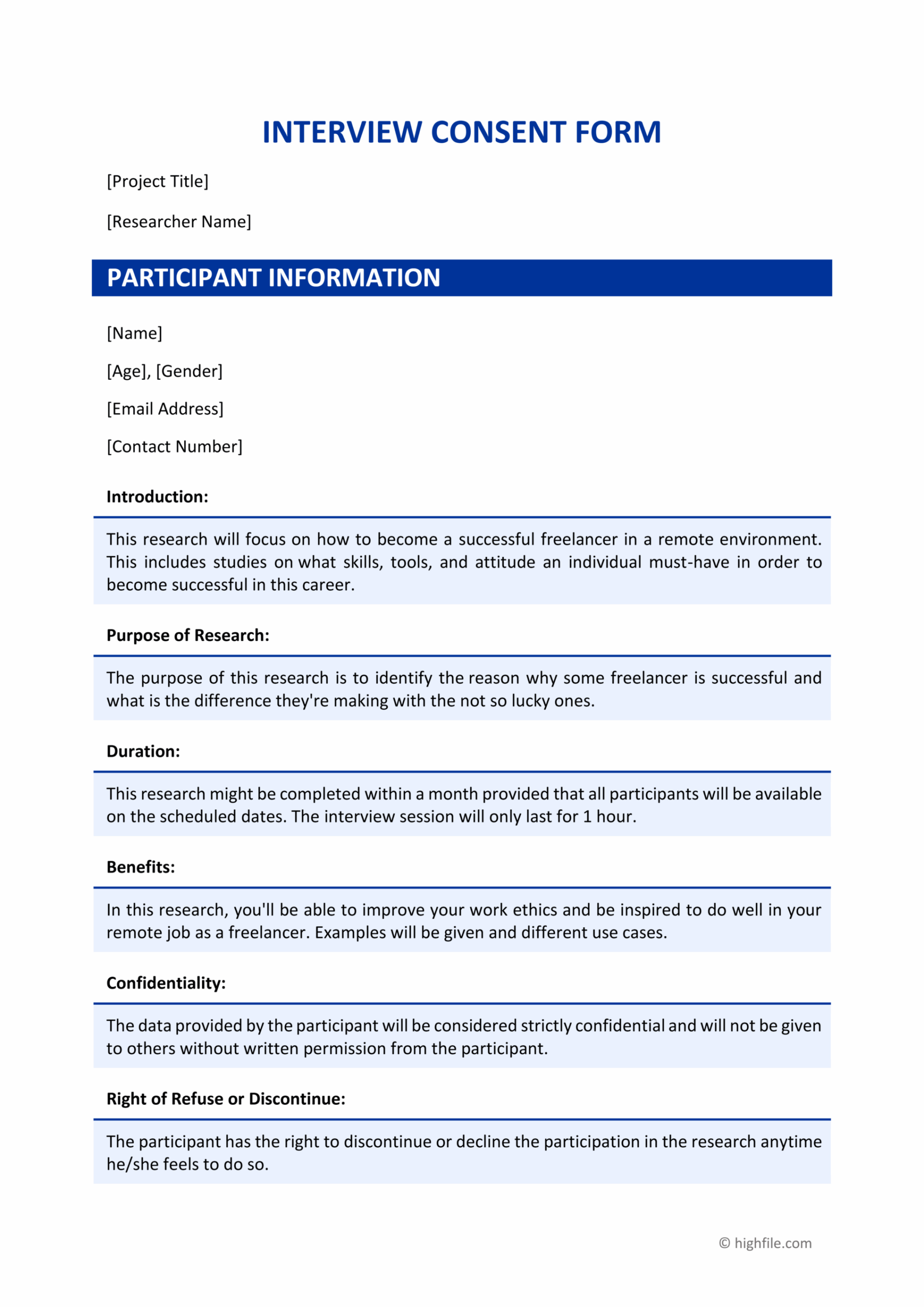 Free Interview Consent Form Template Word PDF Google Docs