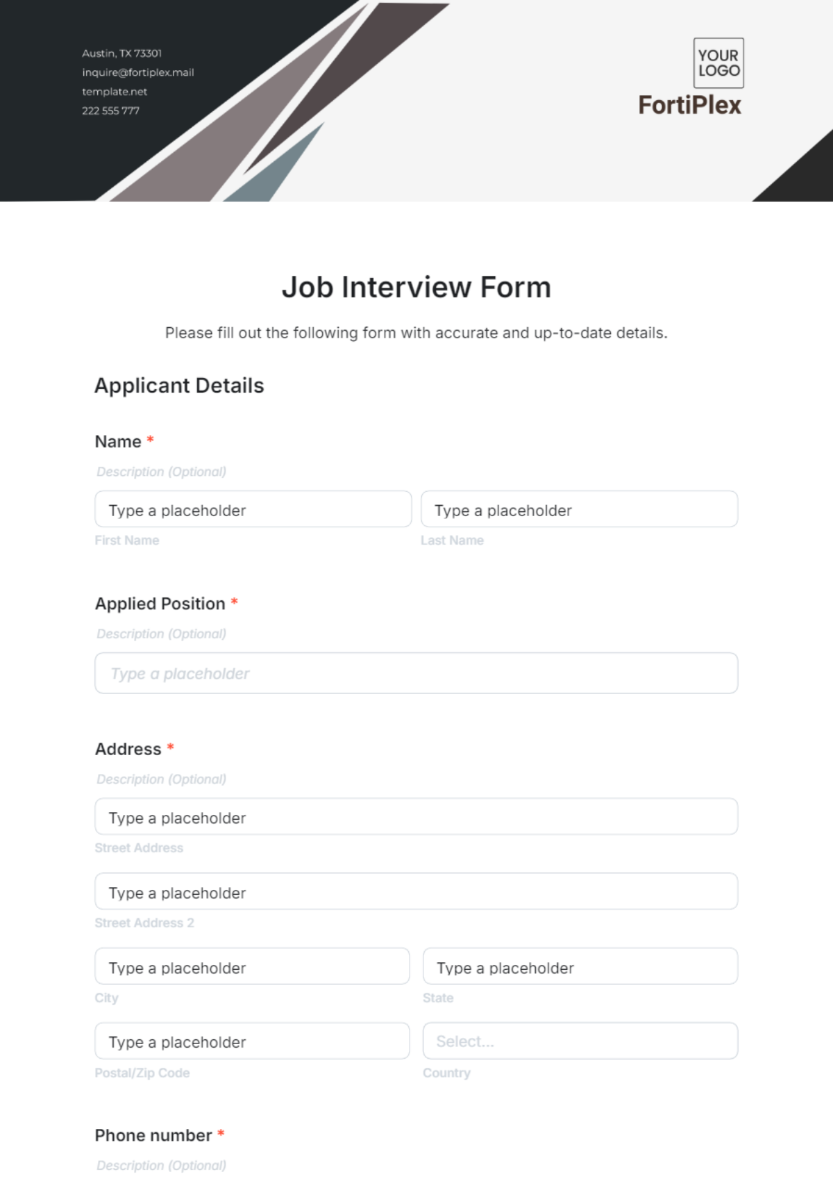 Free Interview Form Templates To Edit Online