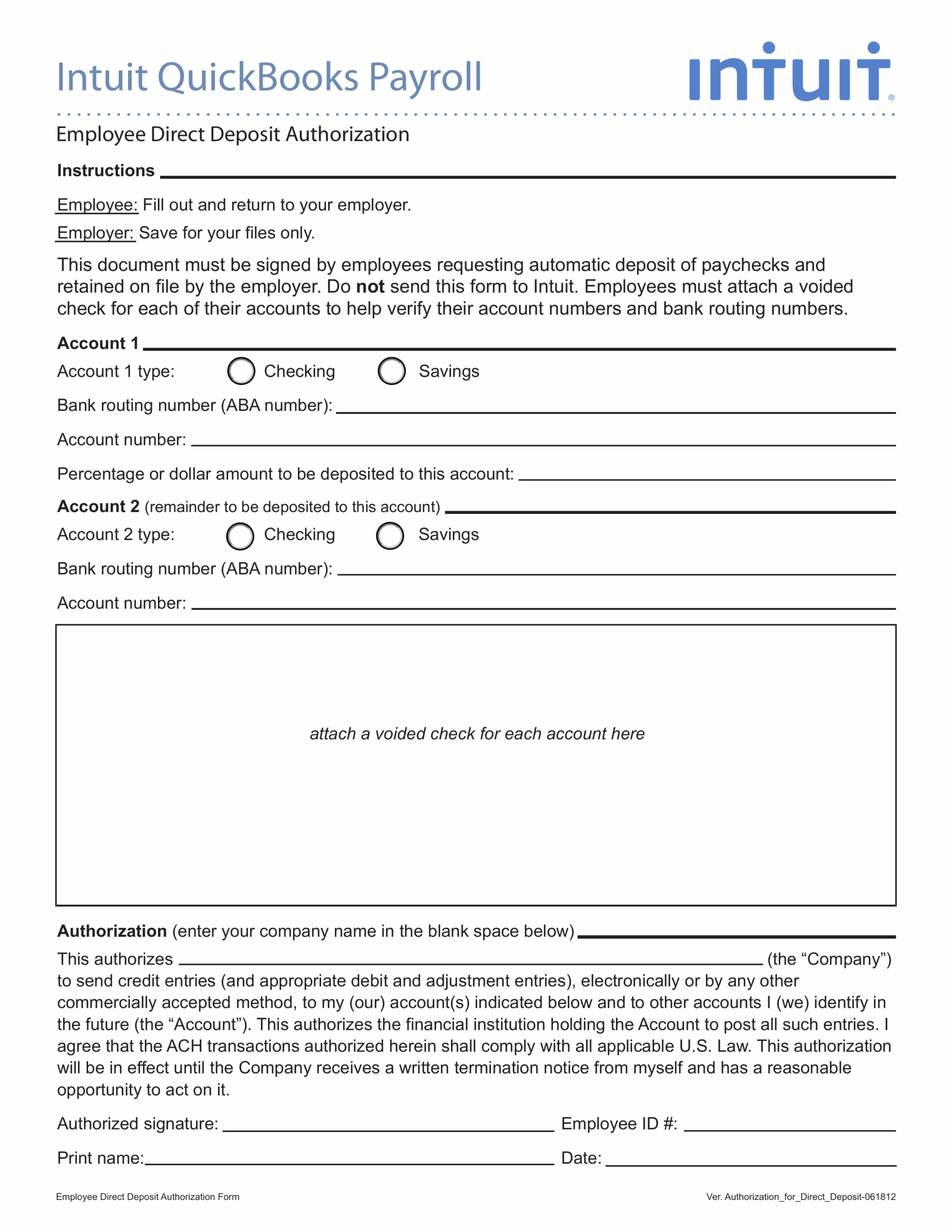 Direct Deposit Form Template