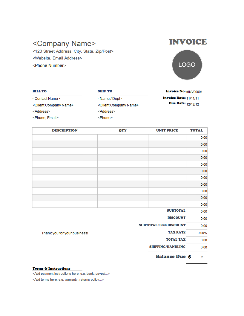 Free Invoice Templates For Excel