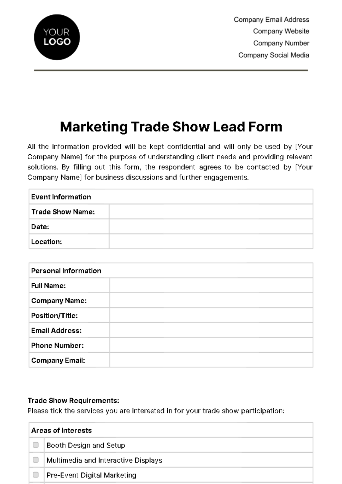 Free Marketing Trade Show Lead Form Template To Edit Online