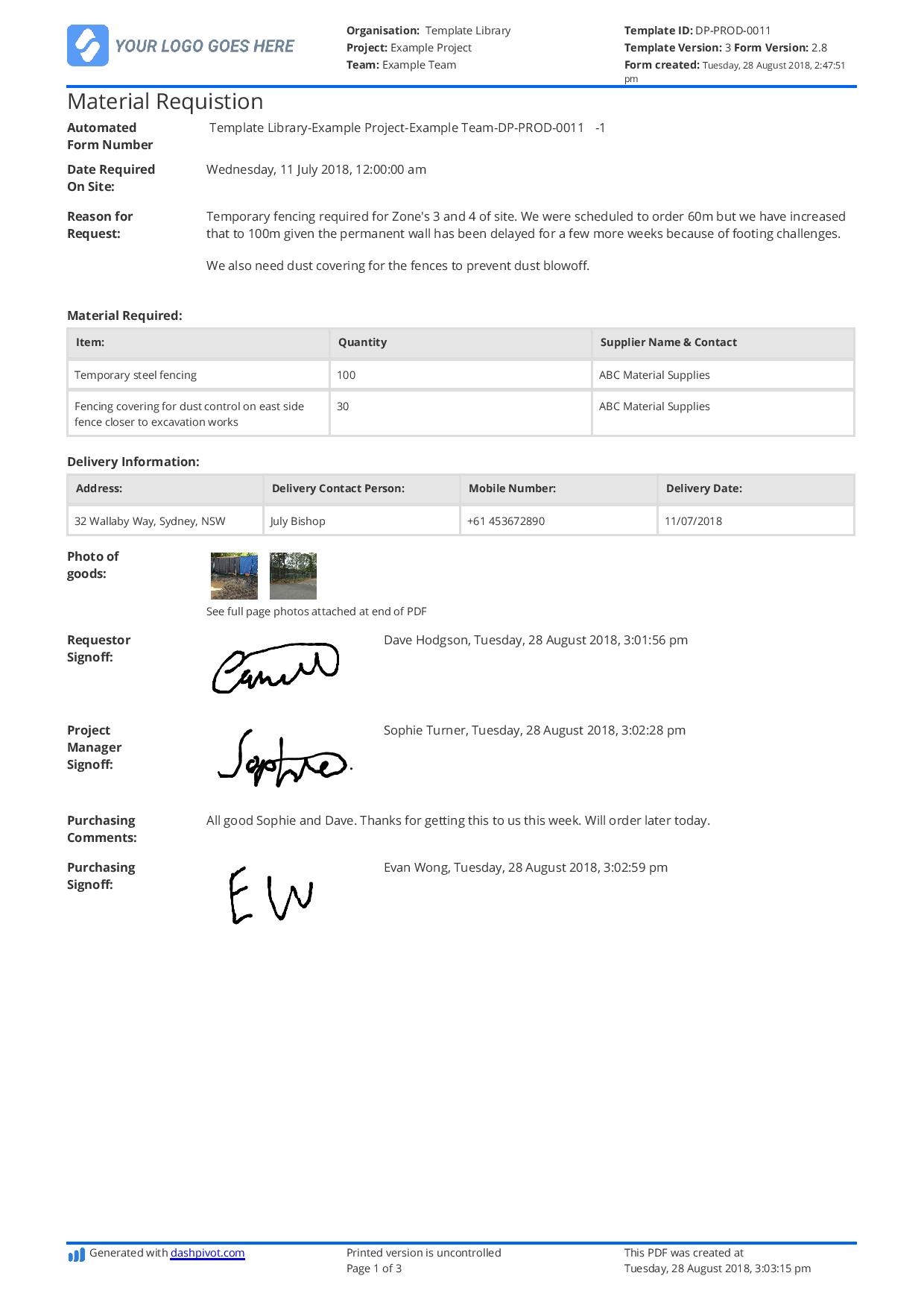 Free Material Requisition Form Template Better Than Excel And Xls