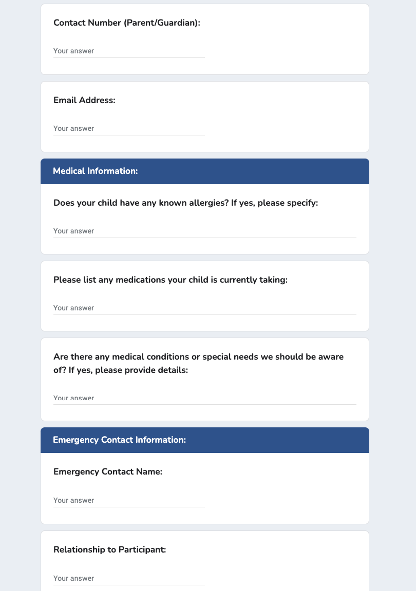 Camp Medical Form Template
