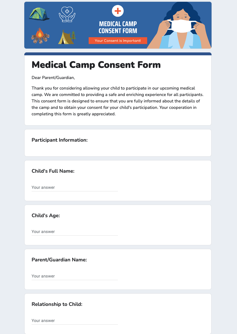 Free Medical Camp Consent Form Template In Google Forms