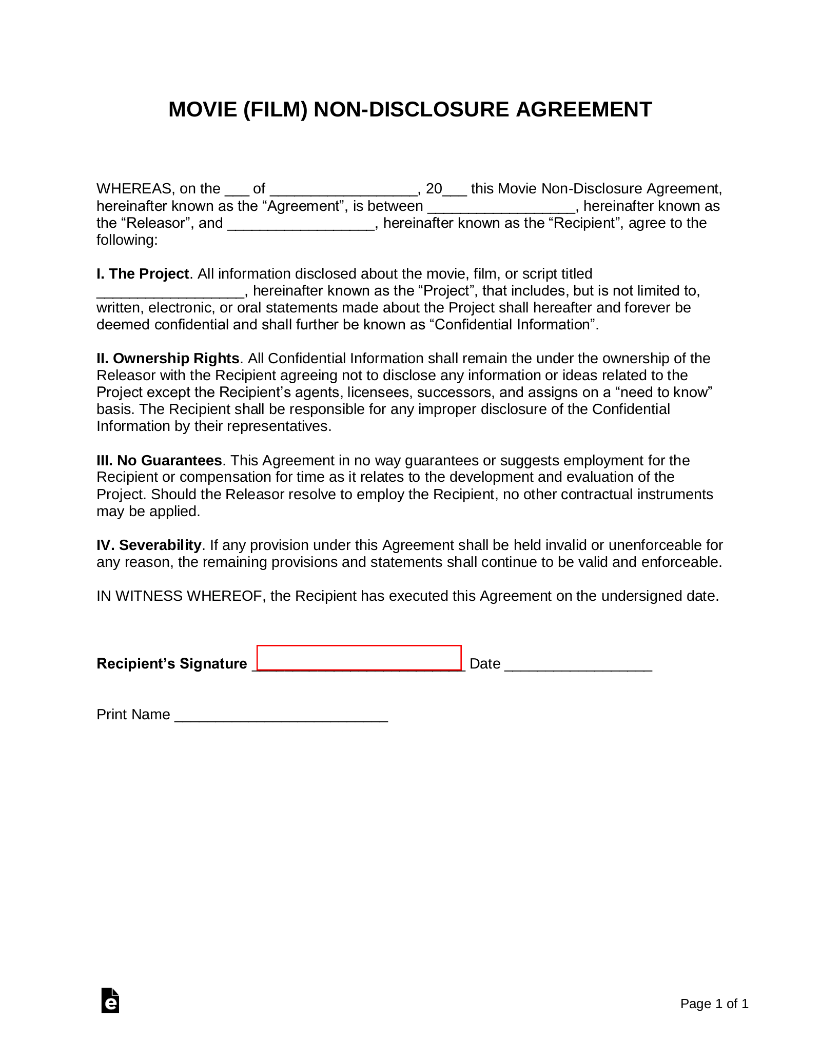 Non Disclosure Form Template