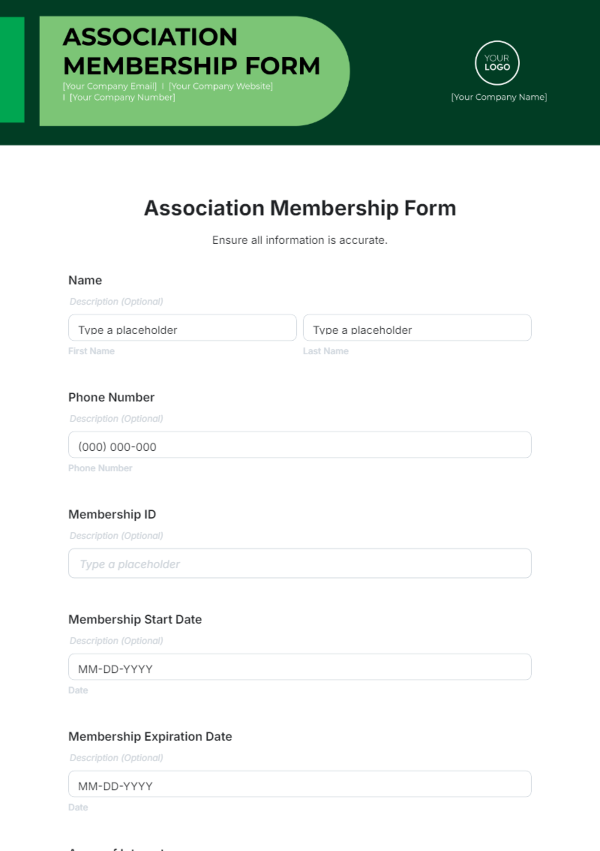Non Profit Membership Form Template