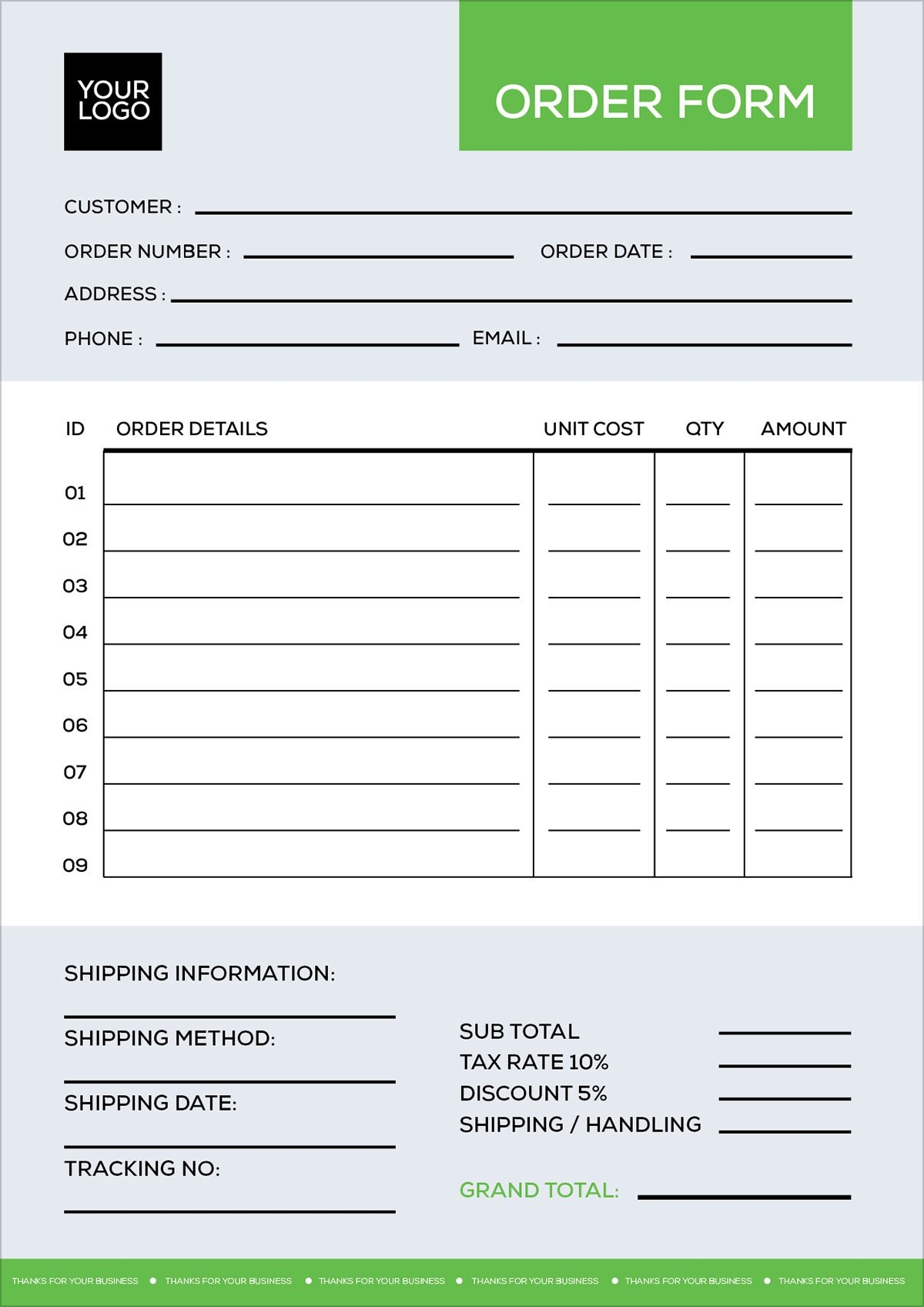 Sample Order Form Template