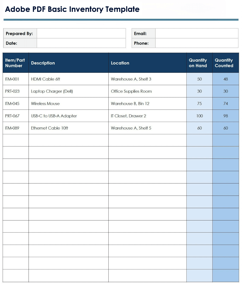 Free PDF Inventory Sheets U0026 Templates Editable U0026 Printable