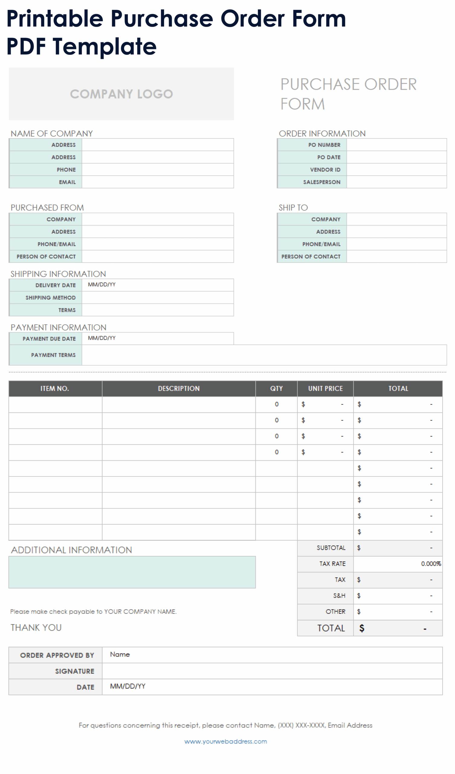 Free PDF Purchase Order Templates Forms U0026 Letters