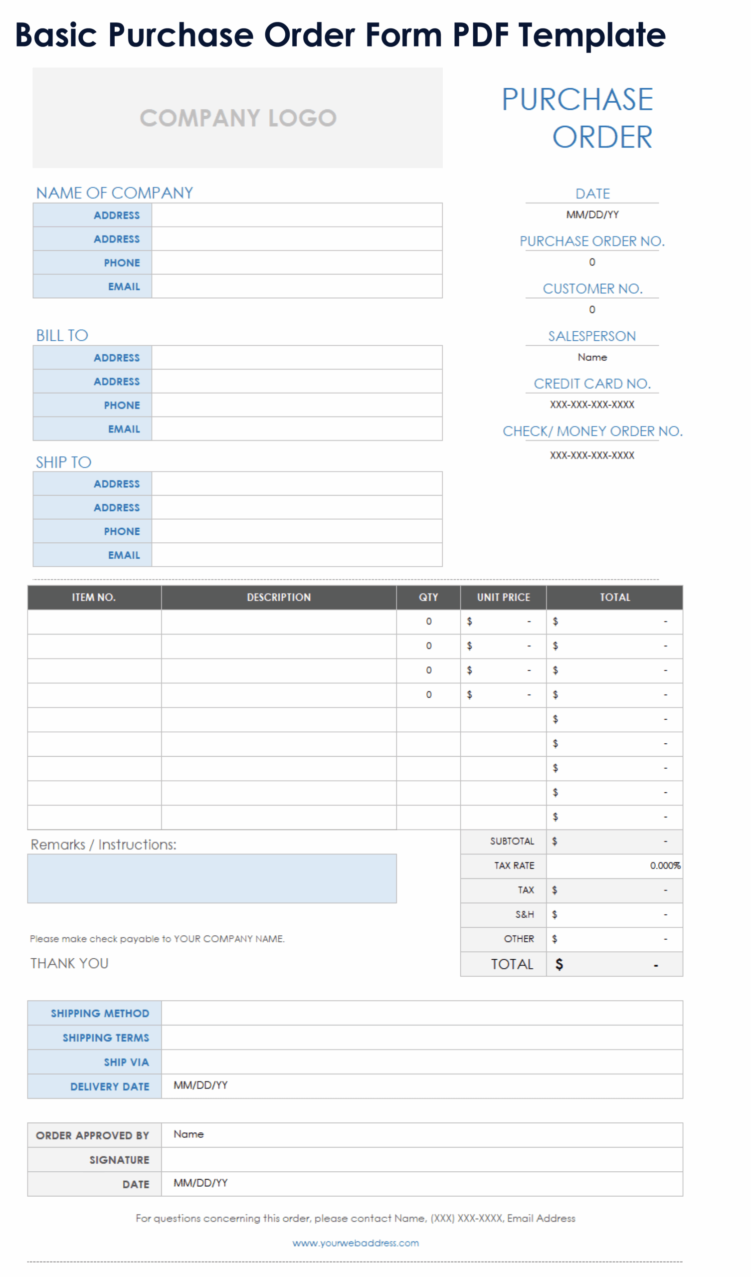Sample Purchase Order Form Template