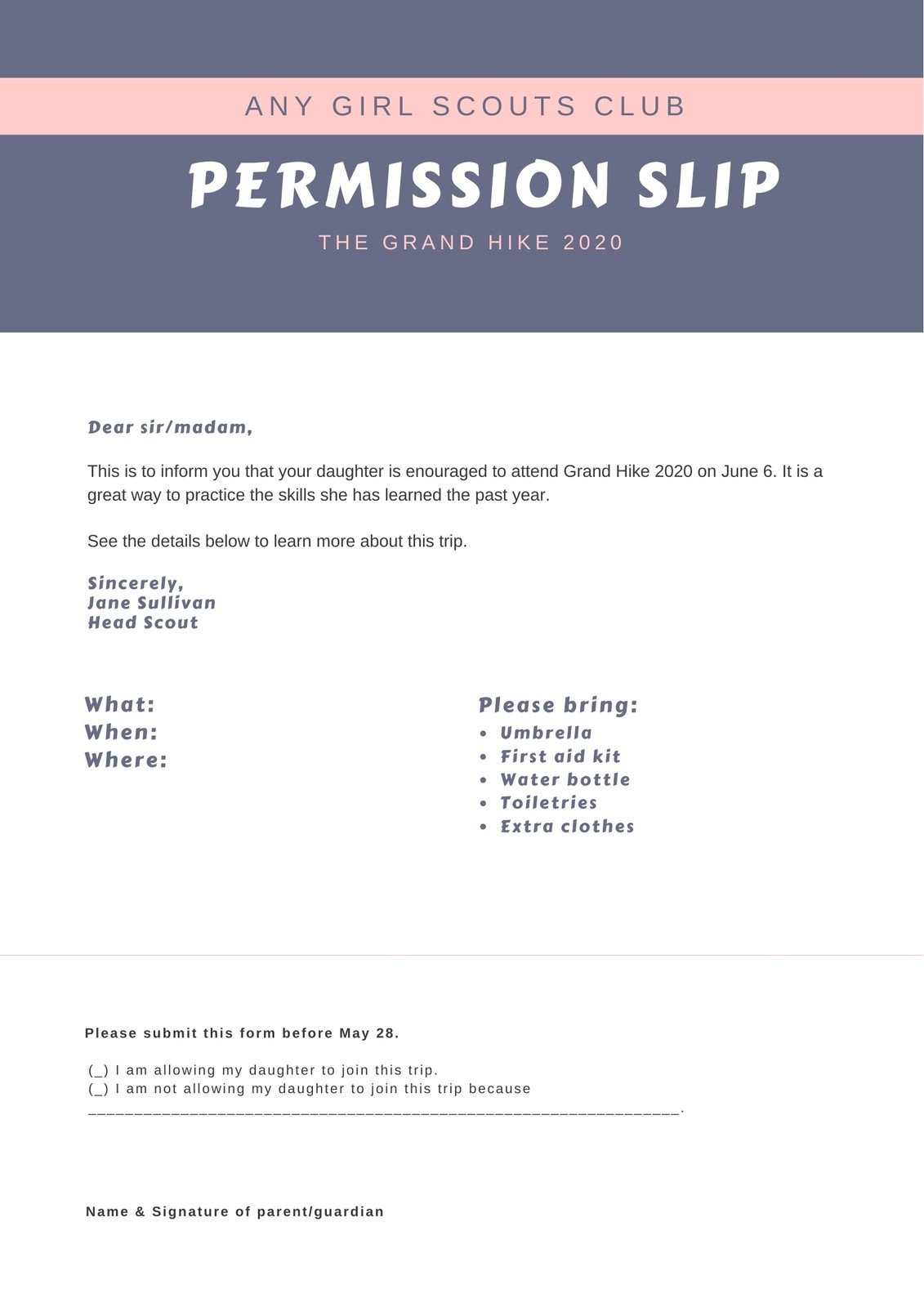 Consent Form Template For Parents