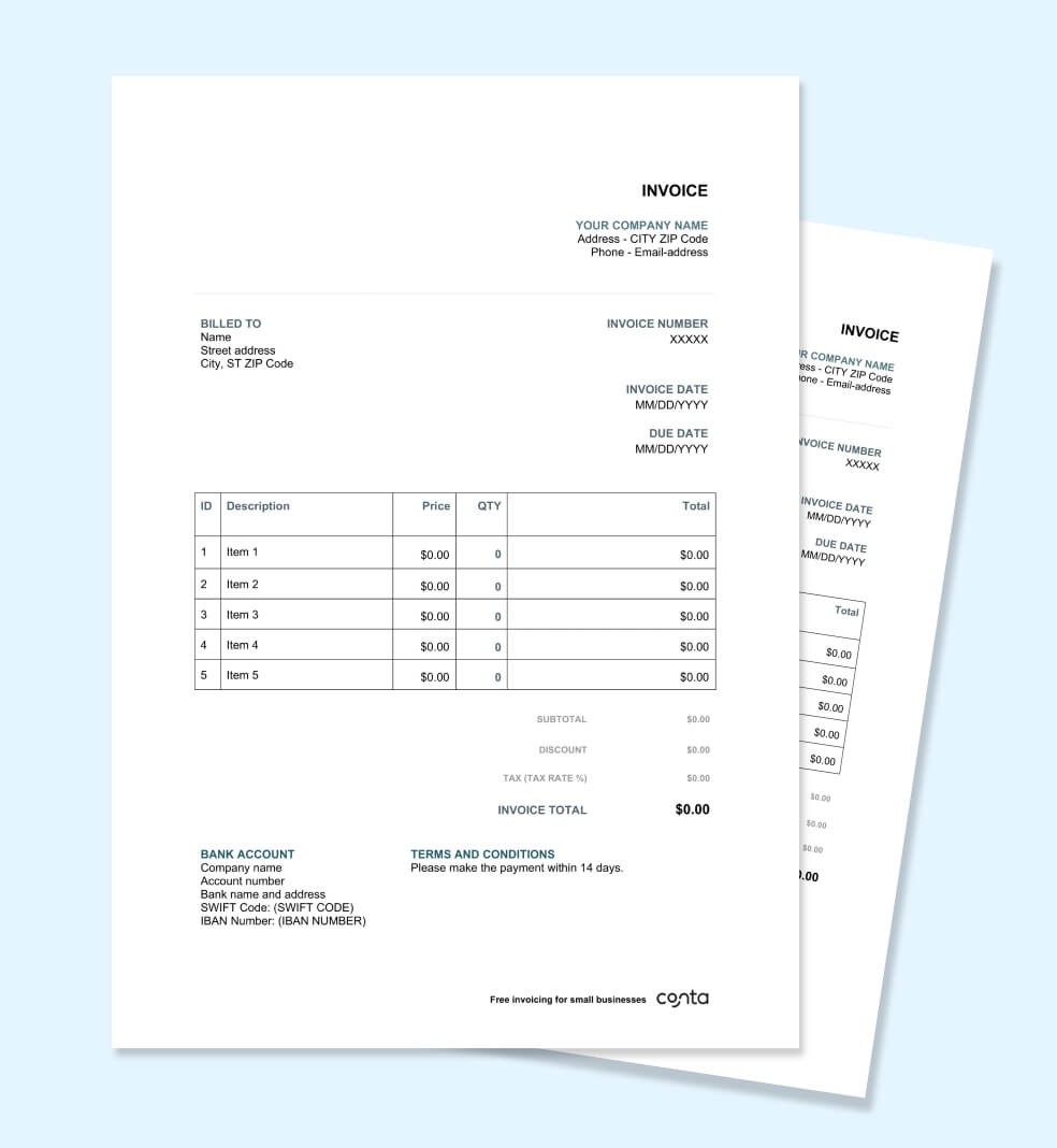 Invoice Form Template Excel