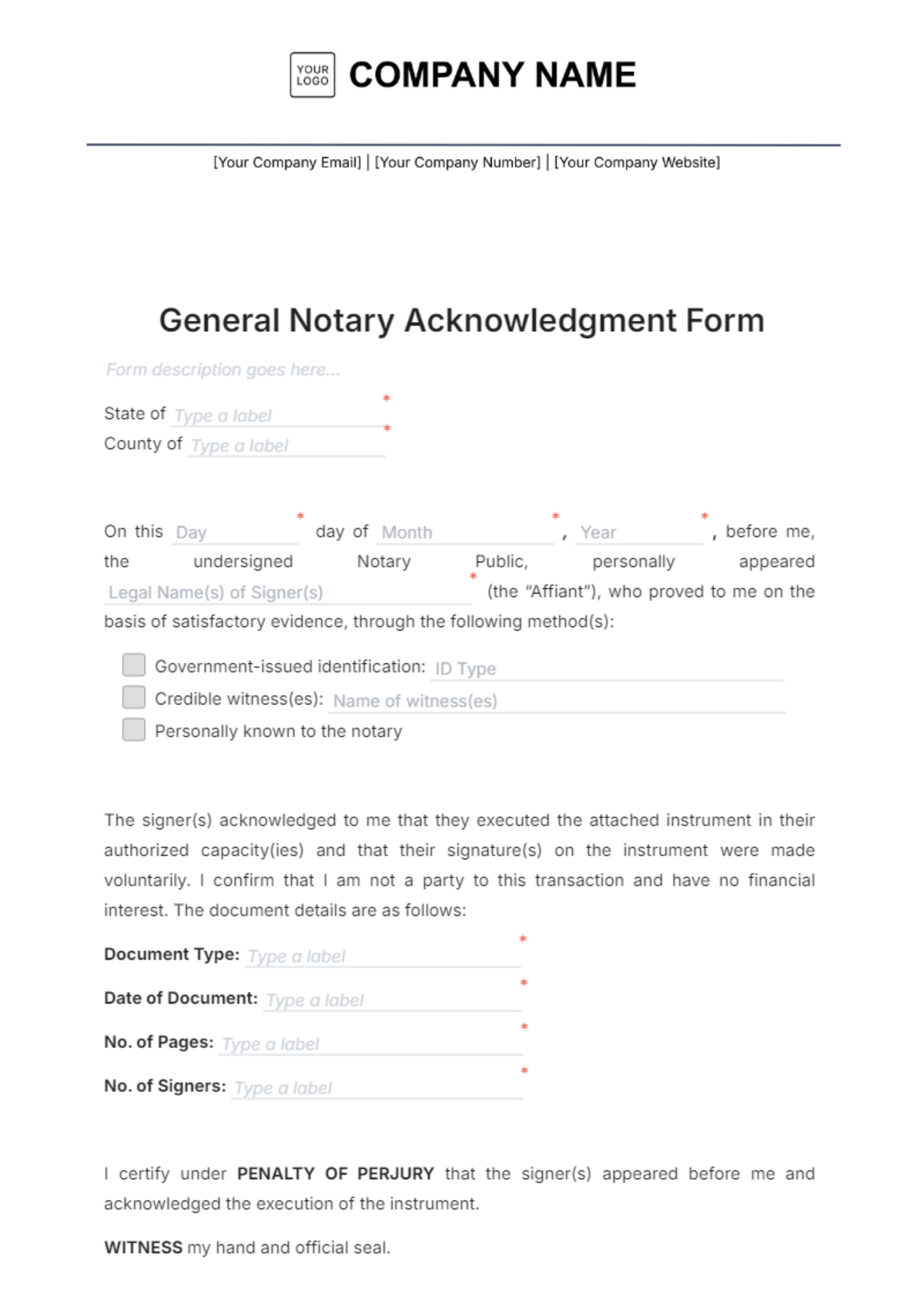 Notary Form Template