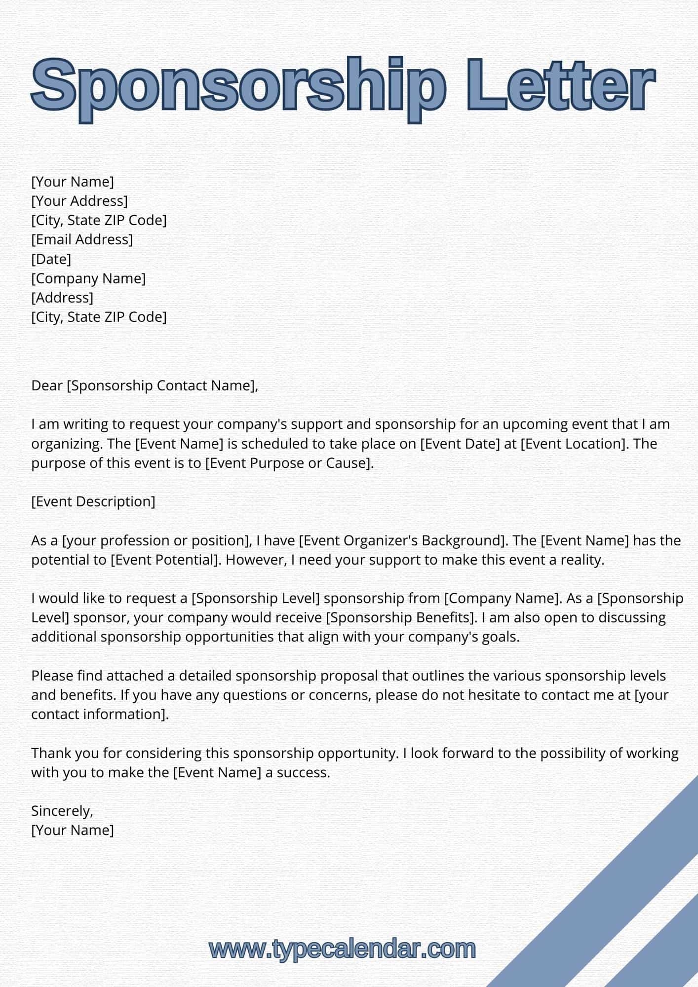 Free Printable Sponsorship Letter Templates PDF Word Excel Visa Event