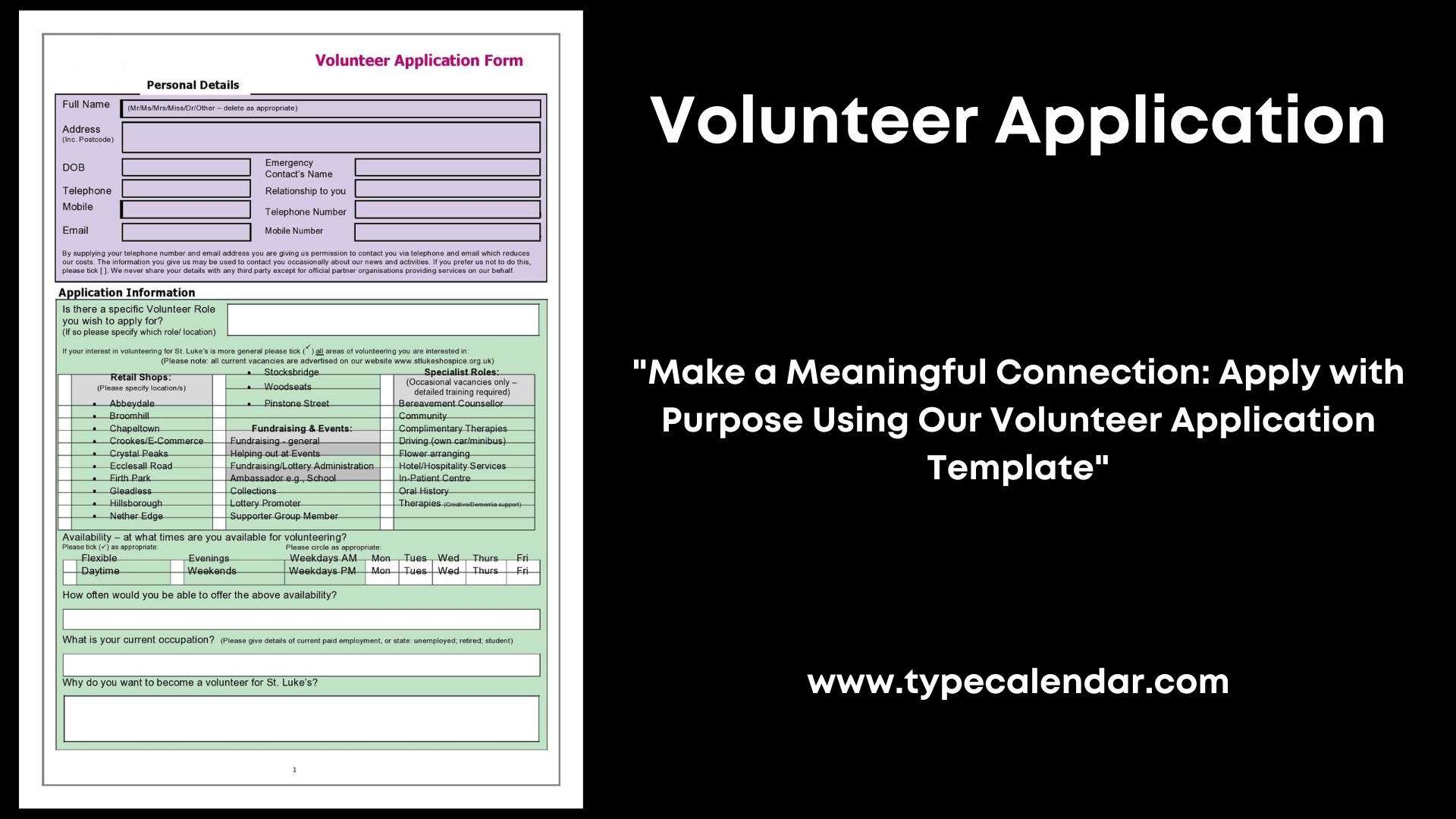 Free Printable Volunteer Application Templates Word PDF Non 