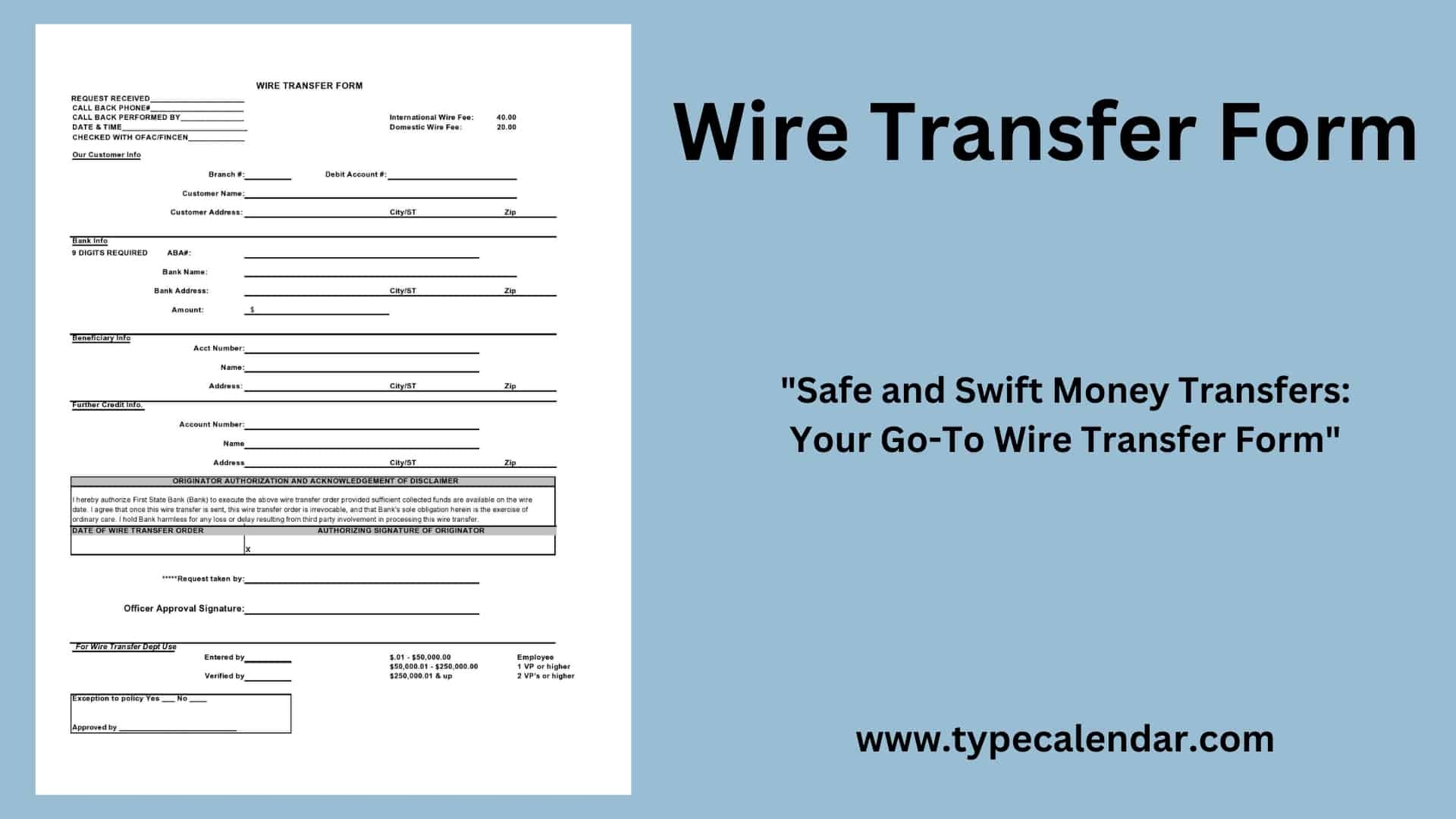 Free Printable Wire Transfer Form Templates Excel PDF 