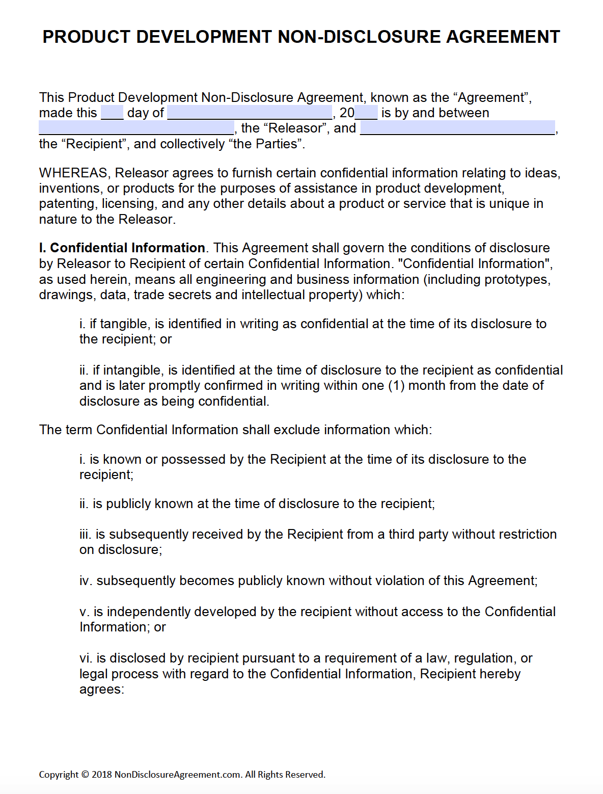 Free Product Development Non Disclosure Agreement NDA PDF Word PDF Word docx 