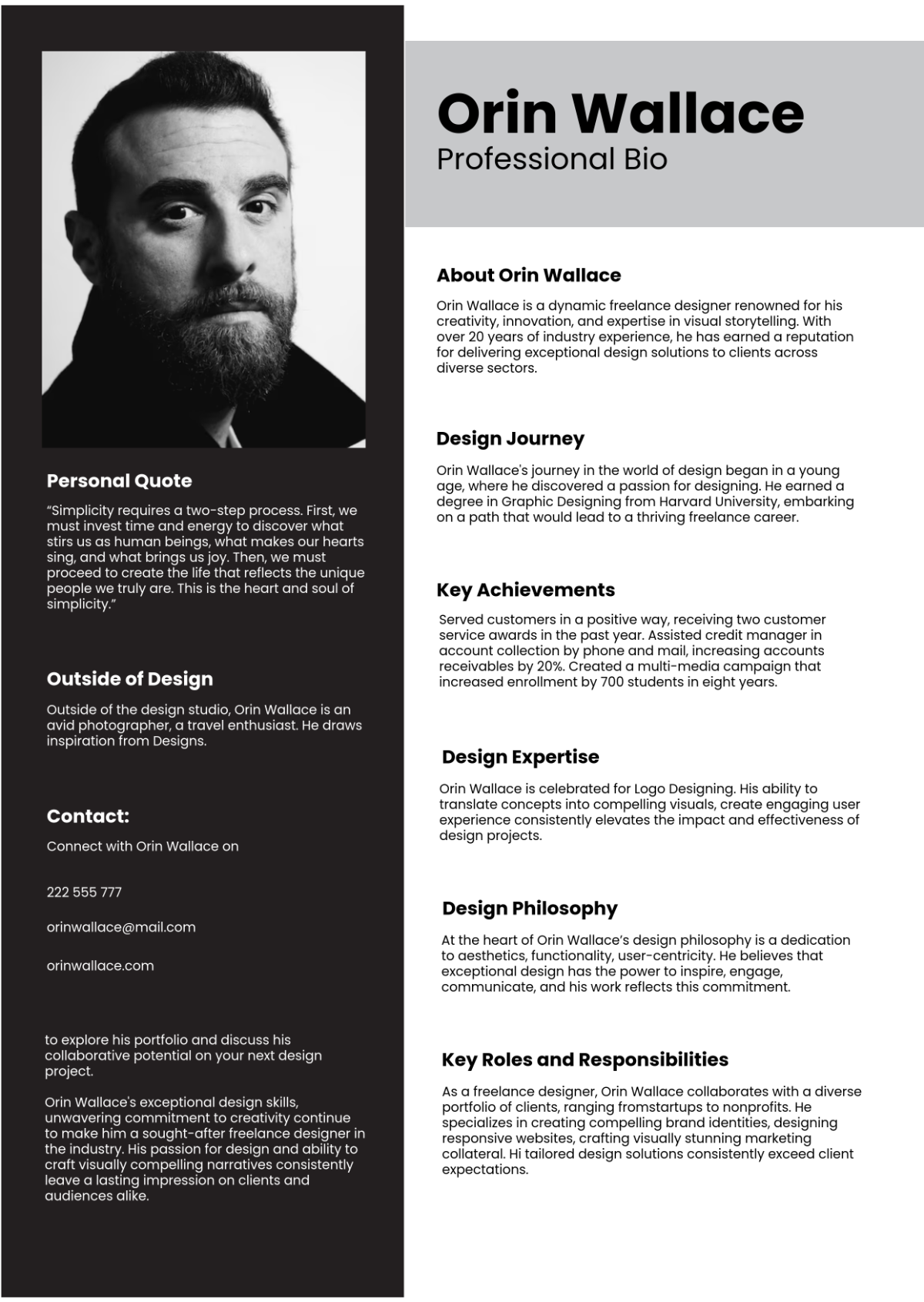 Free Professional Bio Templates To Edit Online