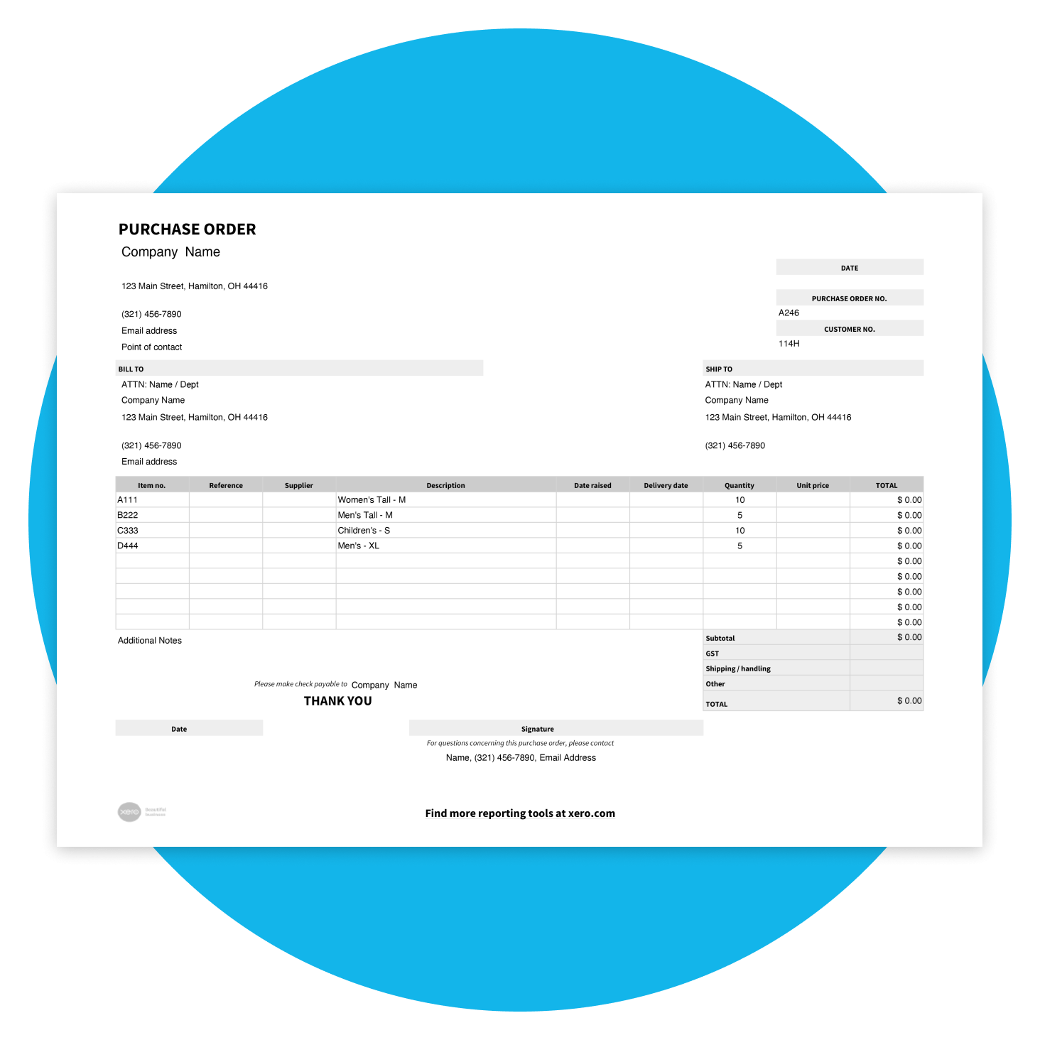 Blank Purchase Order Form Template