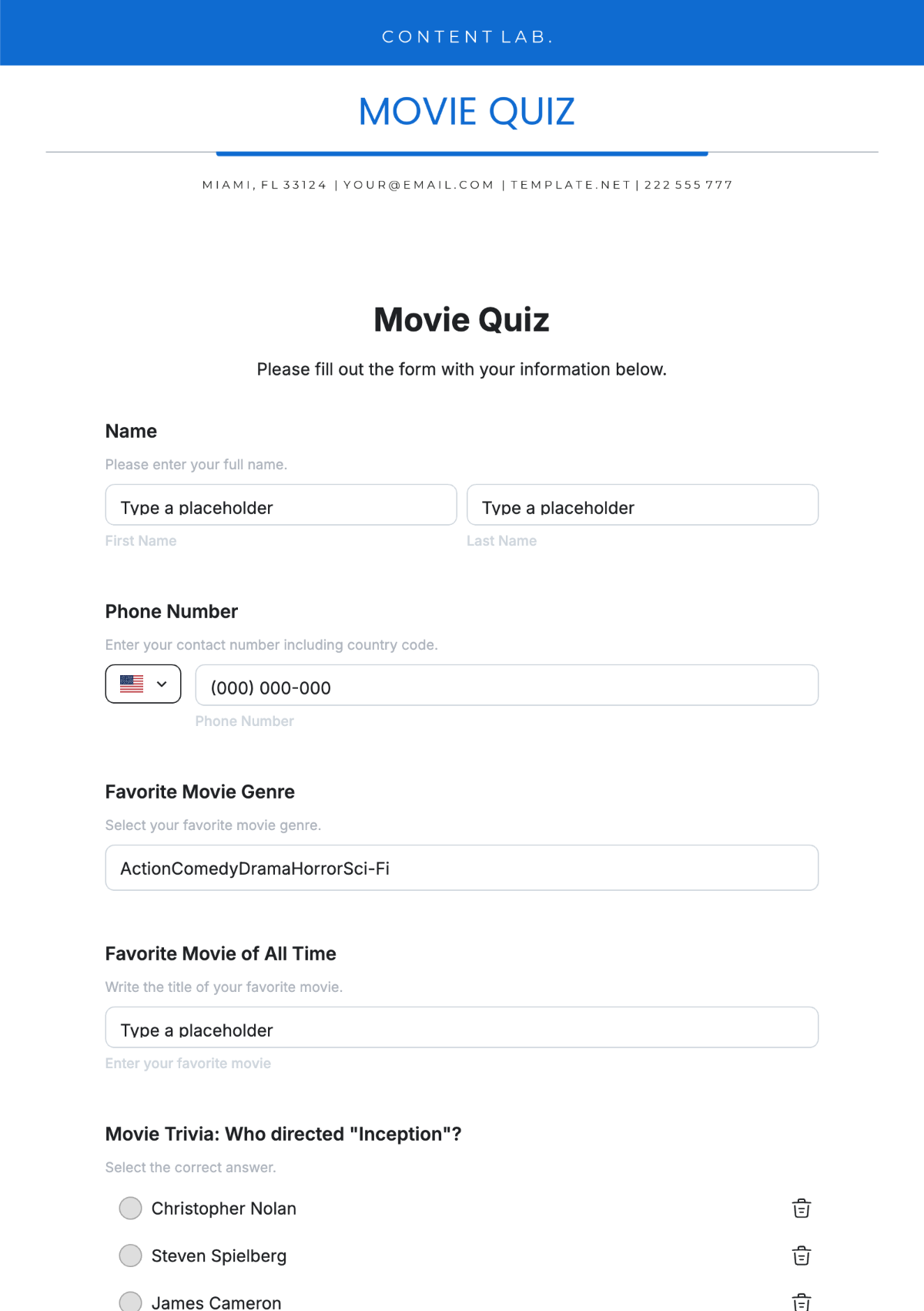 Free Quiz Templates To Edit Online