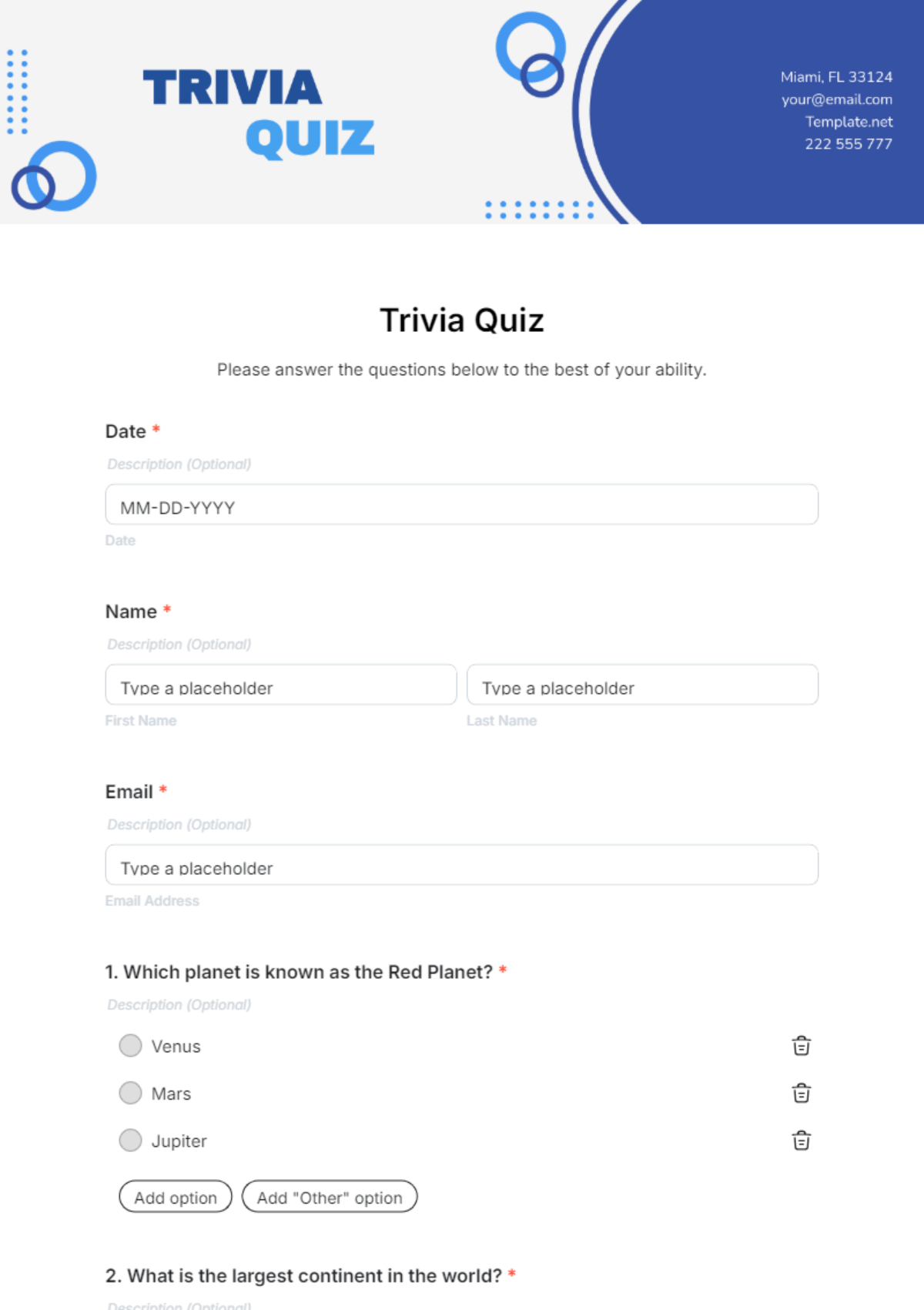 Free Quiz Templates To Edit Online