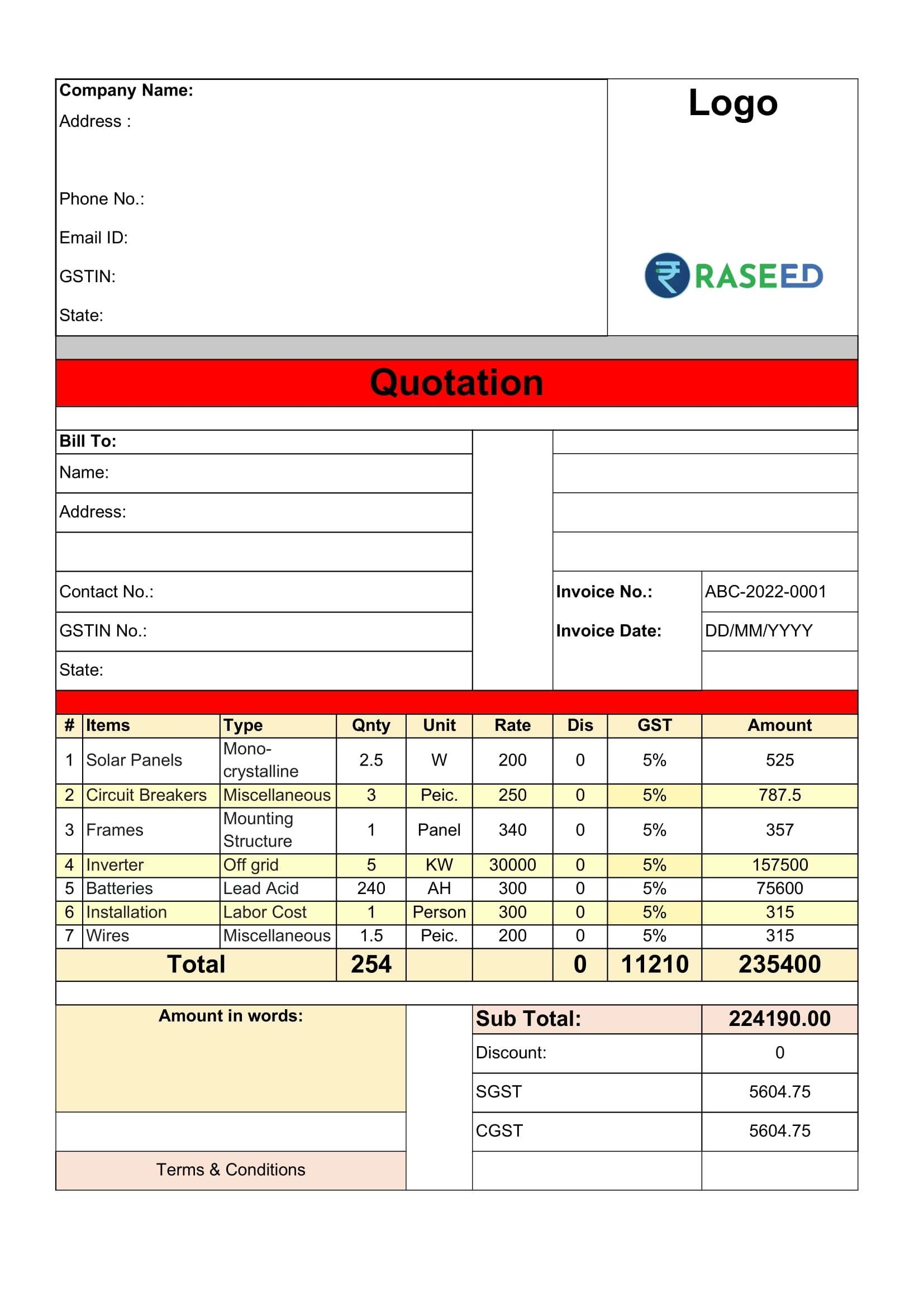 Quotation Form Template