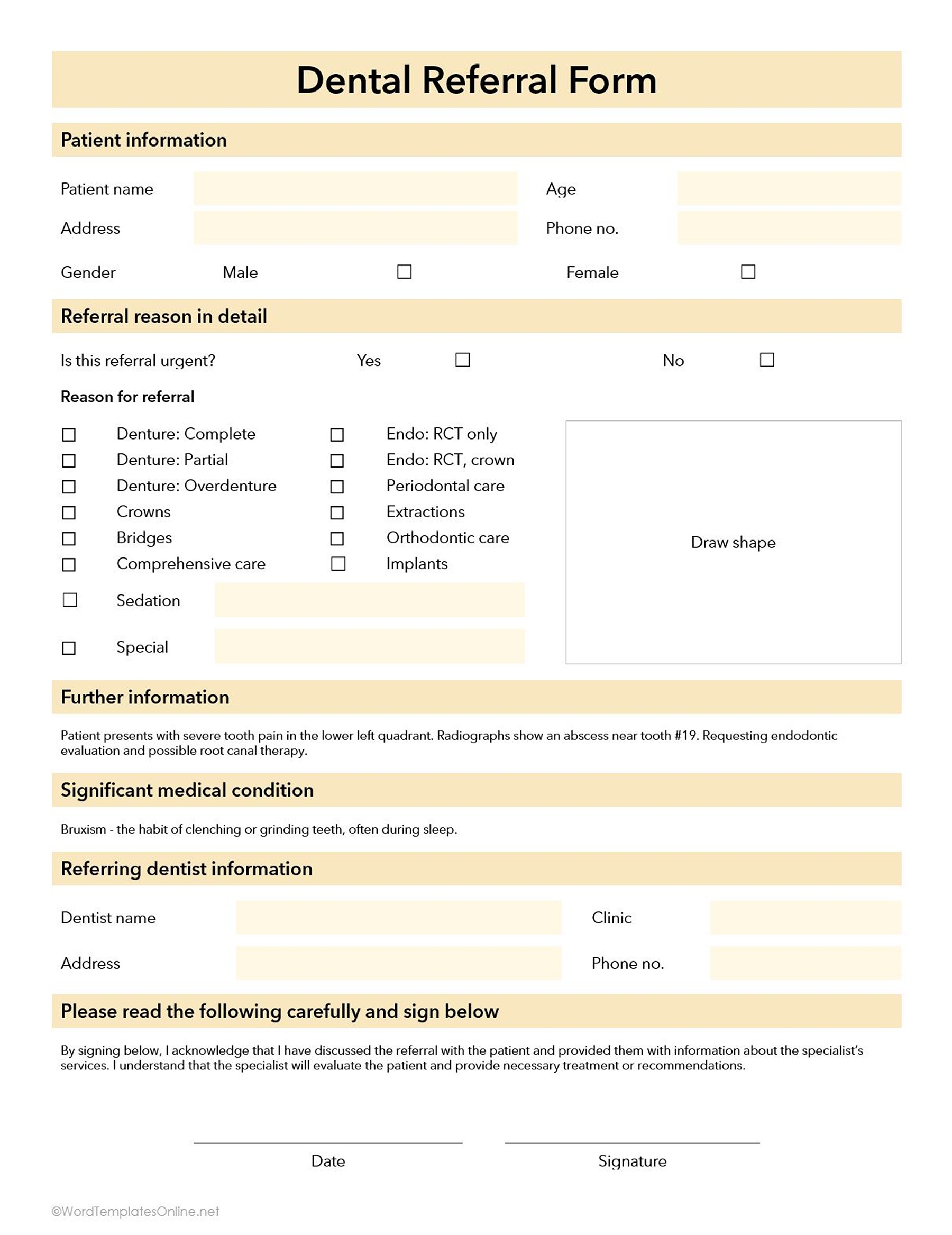 Dental Referral Form Template Word