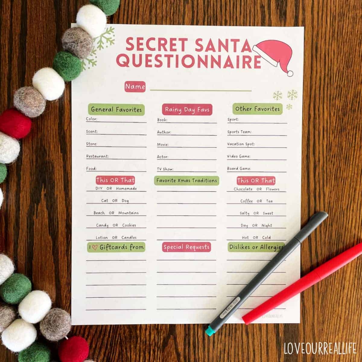 Secret Santa Form Template