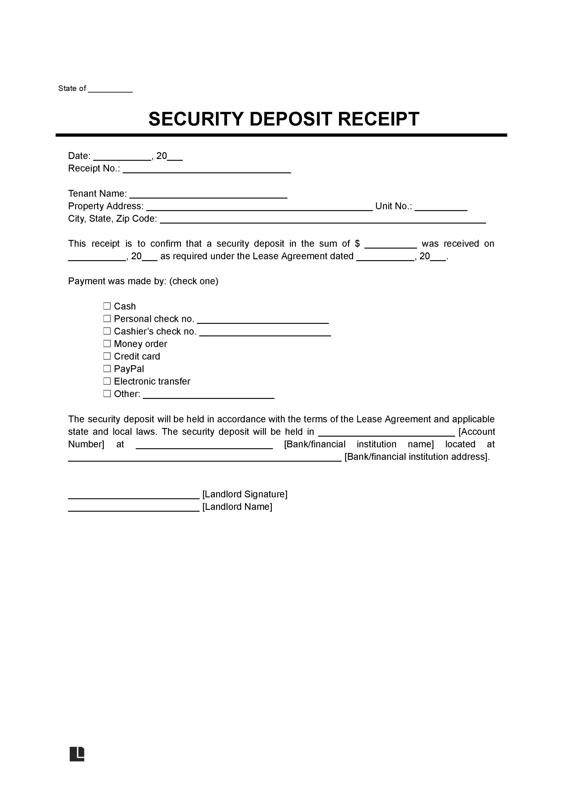 Free Security Deposit Receipt Template PDF U0026 Word