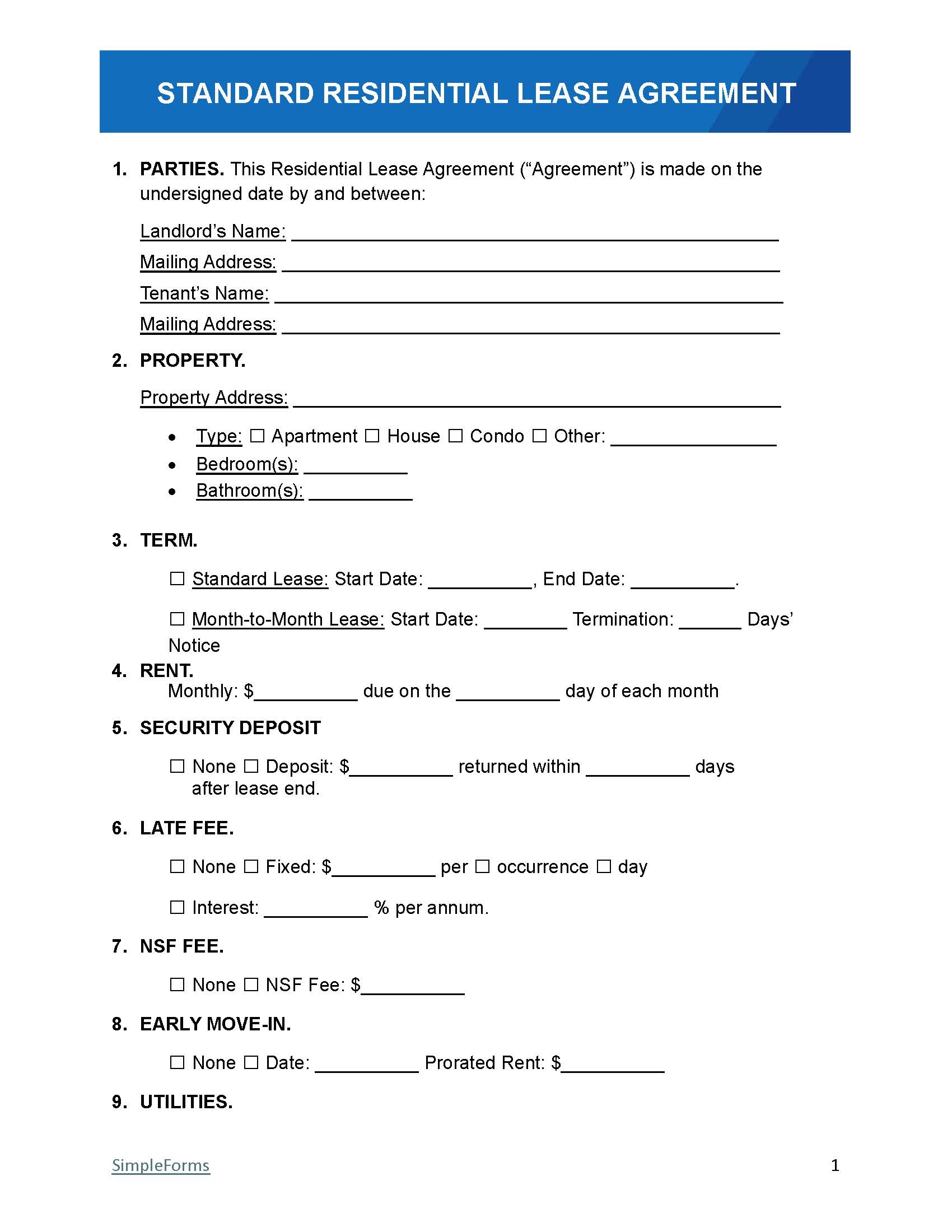 Free Simple Rental Agreement Form Templates 15 Downloads
