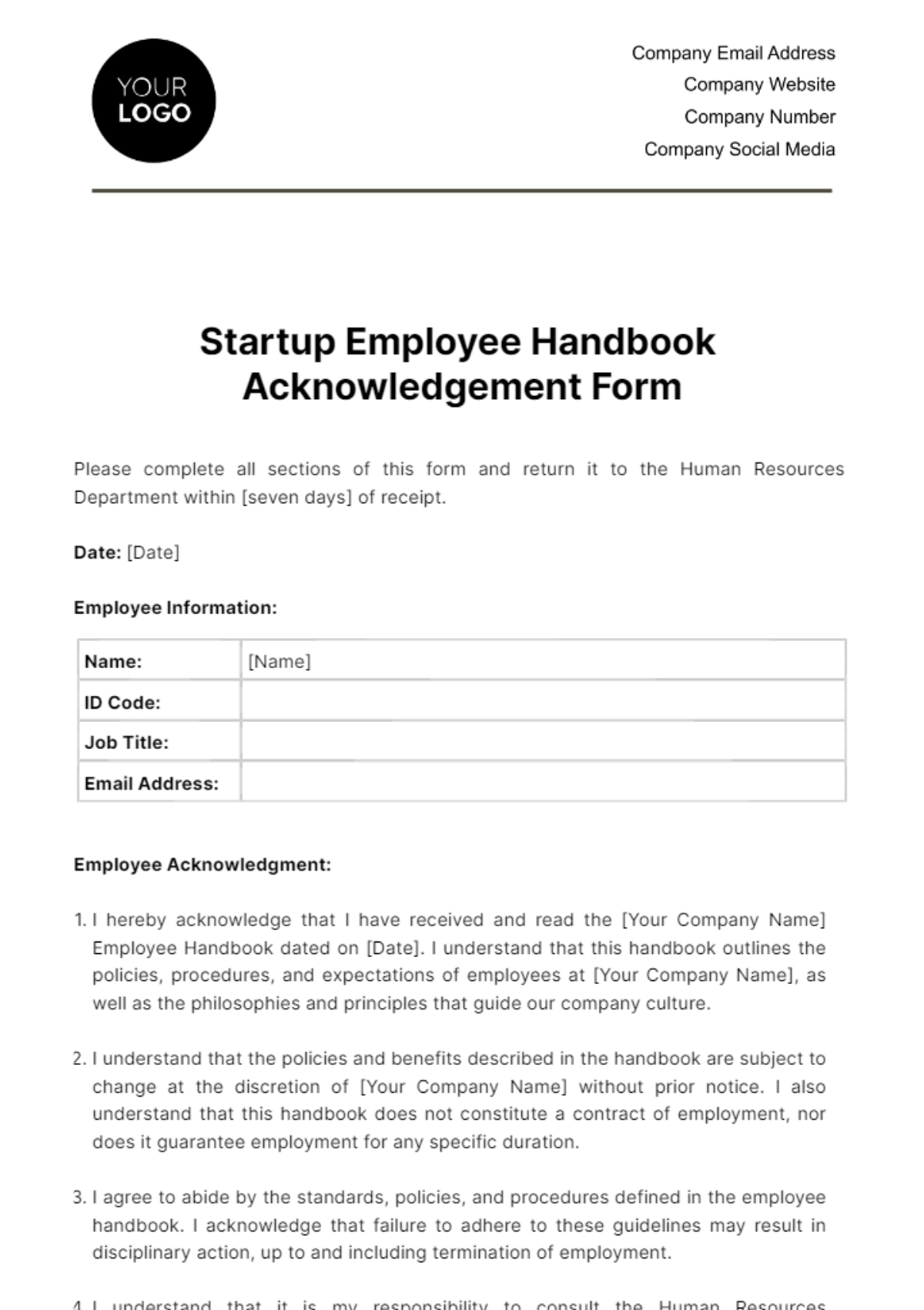 Acknowledgment Form Template