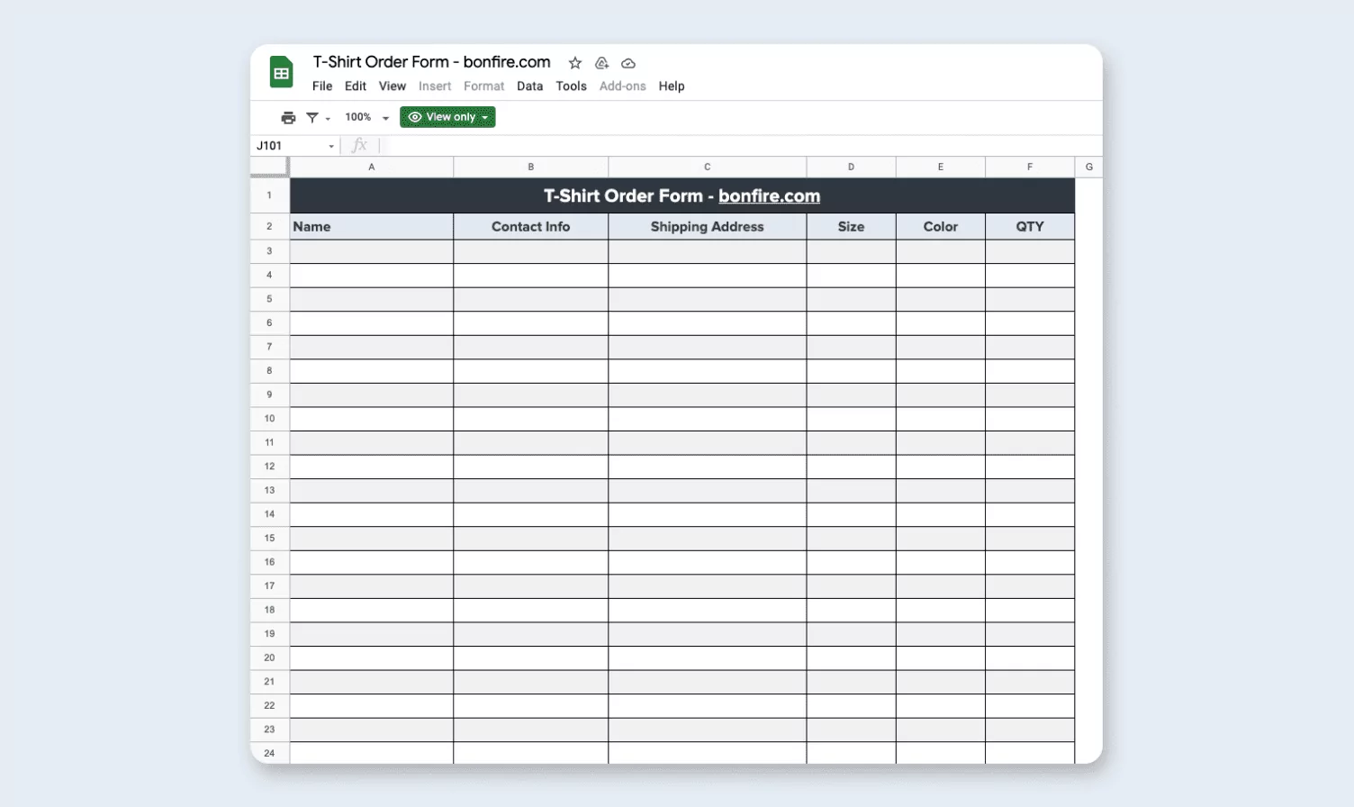 Tshirt Order Form Template