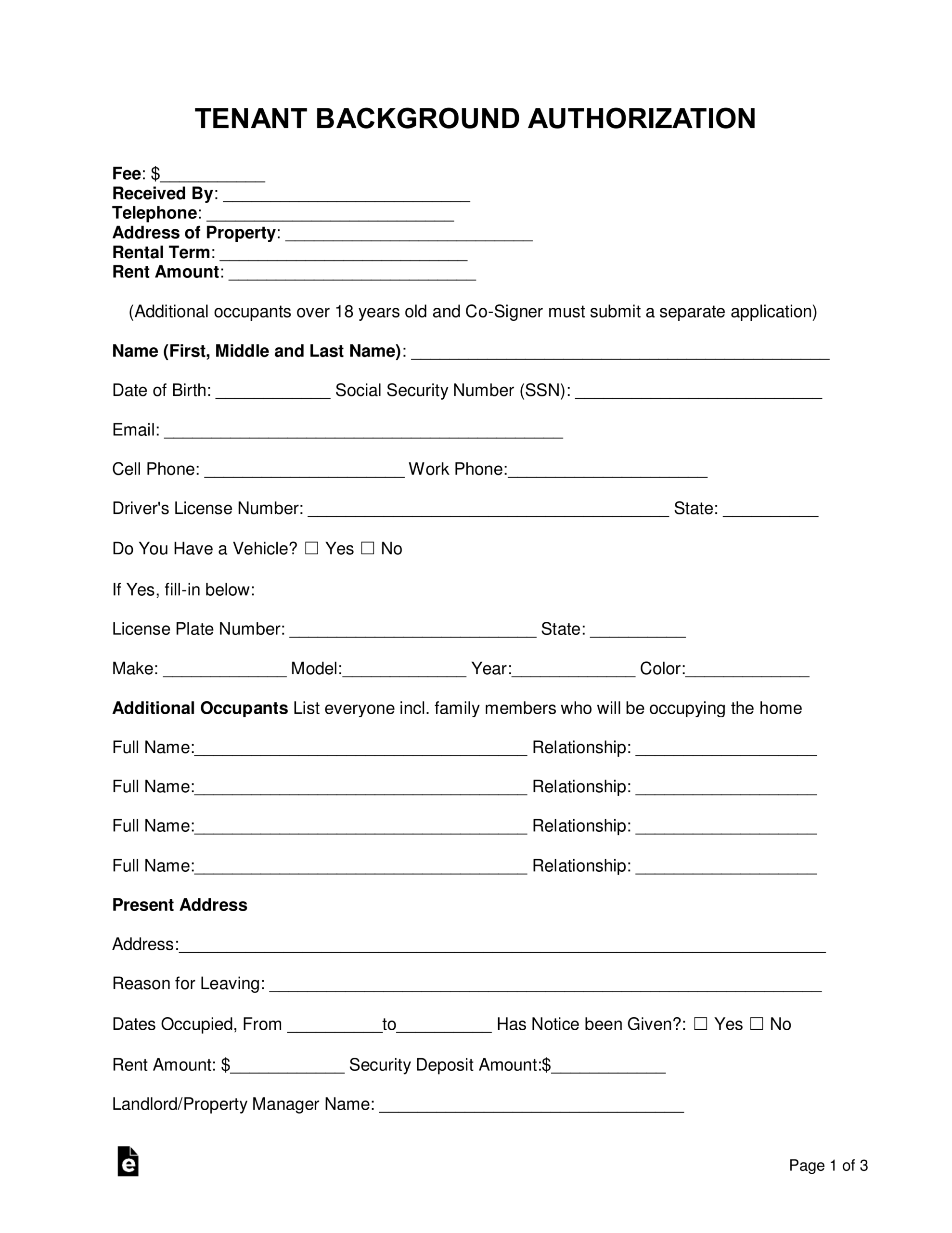 Background Check Authorization Form Template