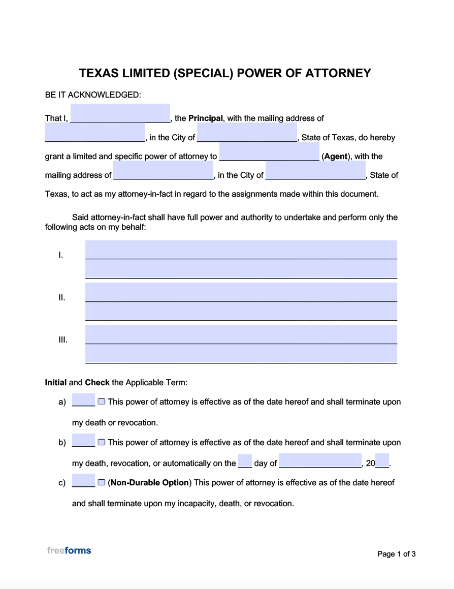 Free Power Of Attorney Form Template