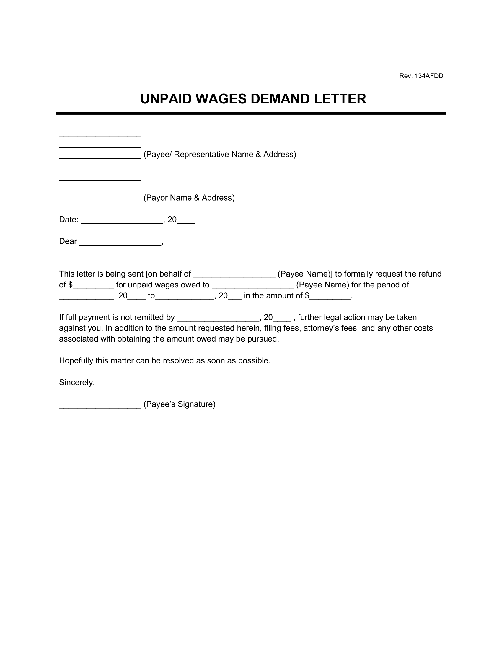 Free Unpaid Wages Demand Letter Template PDF U0026 Word