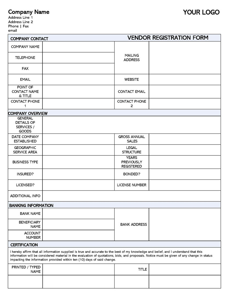 Free Vendor Registration Forms And Templates Editable 