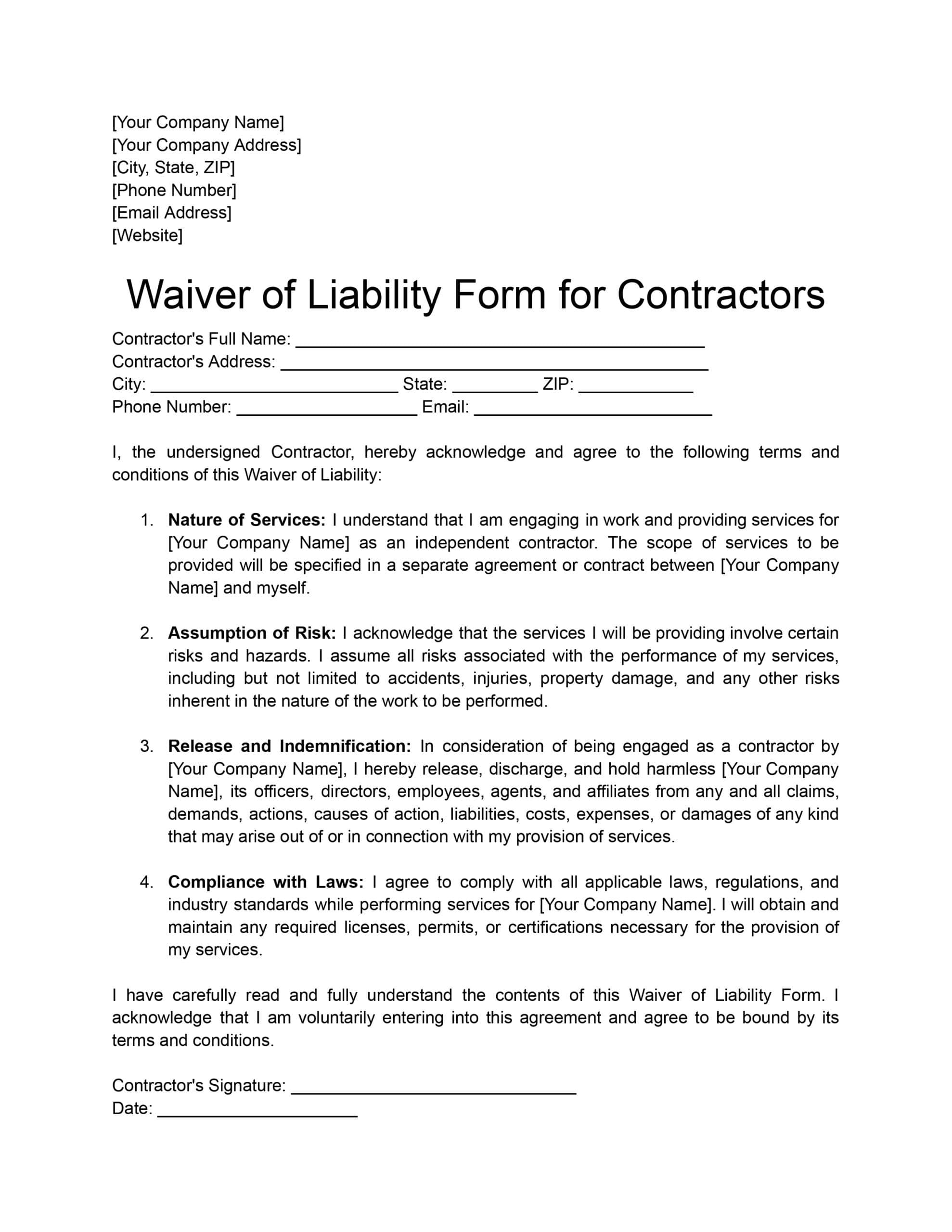 Liability Form Template