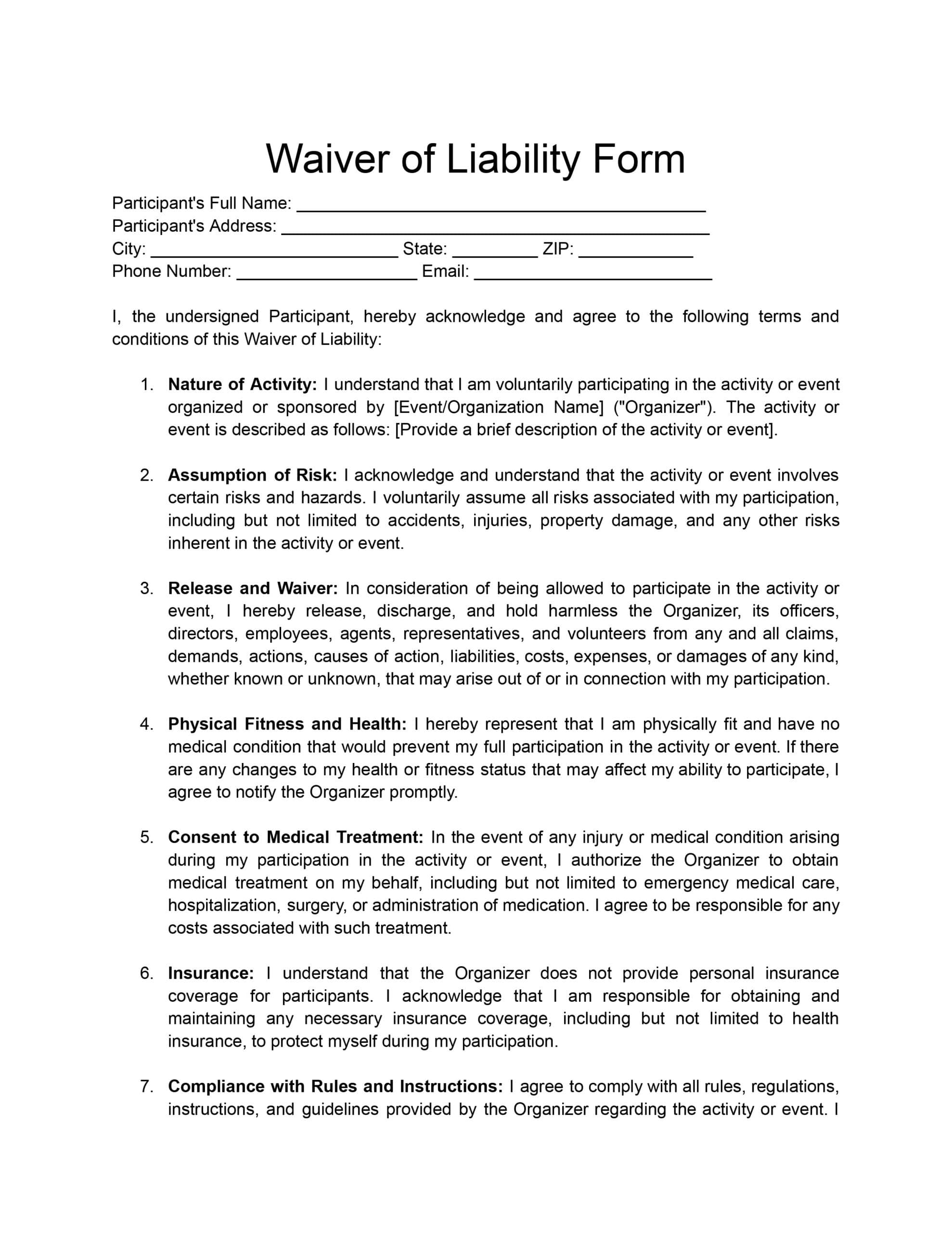 Liability Release Form Template