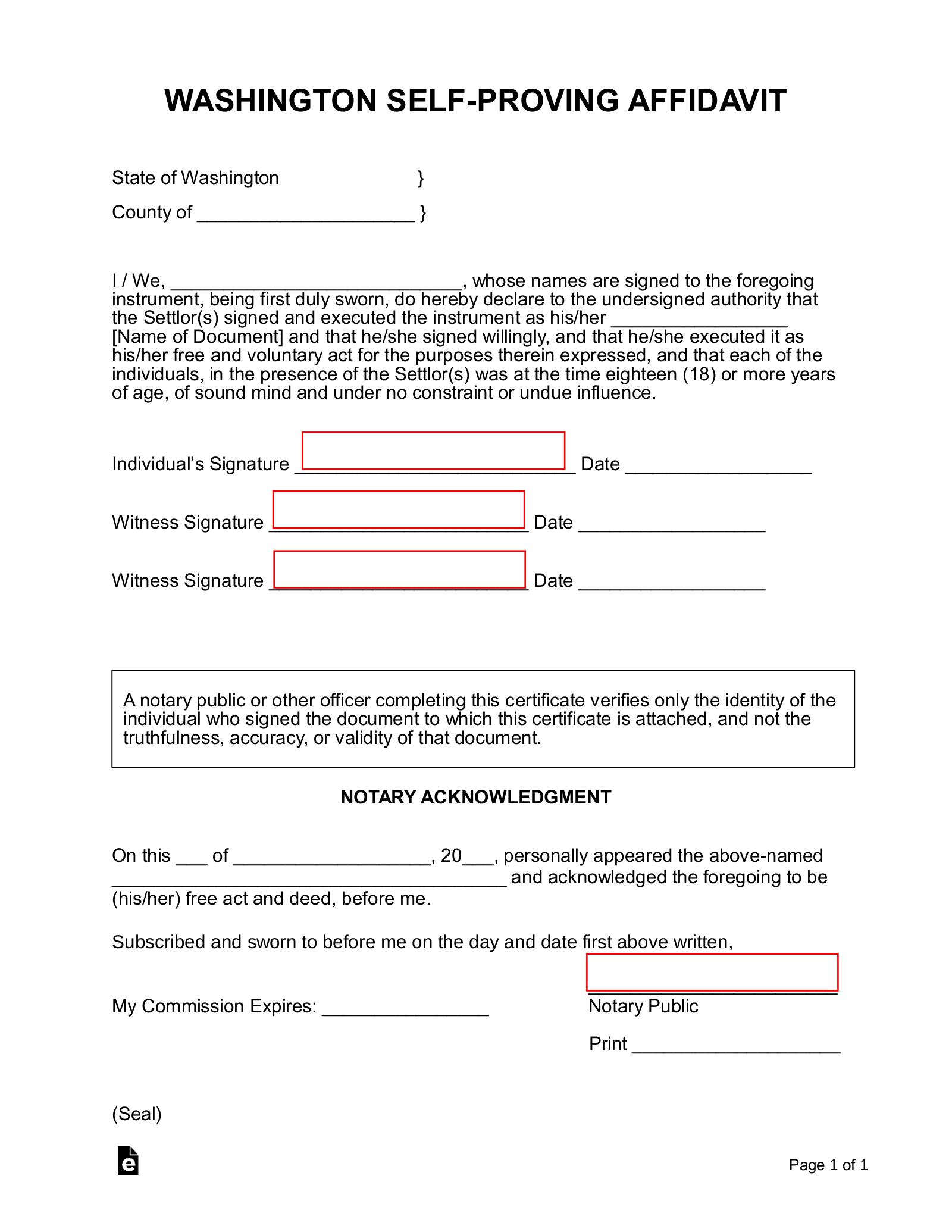 Washington State Will Form Template