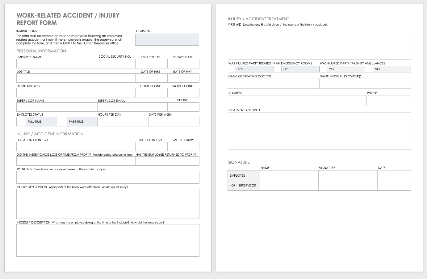 Accident And Incident Report Form Template