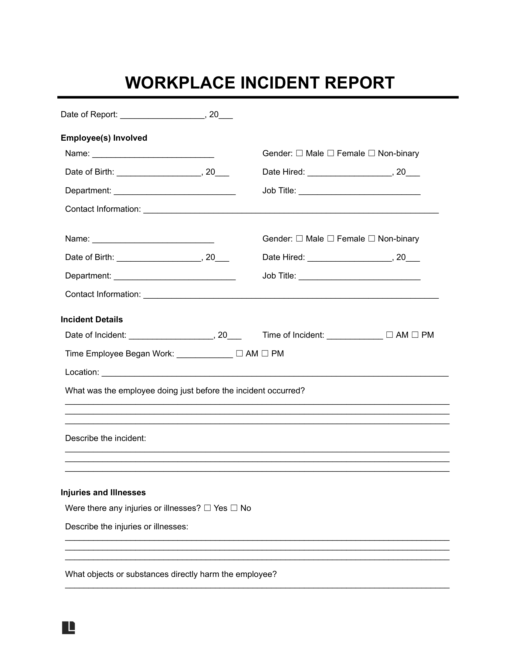 Free Workplace Incident Report Template PDF U0026 Word