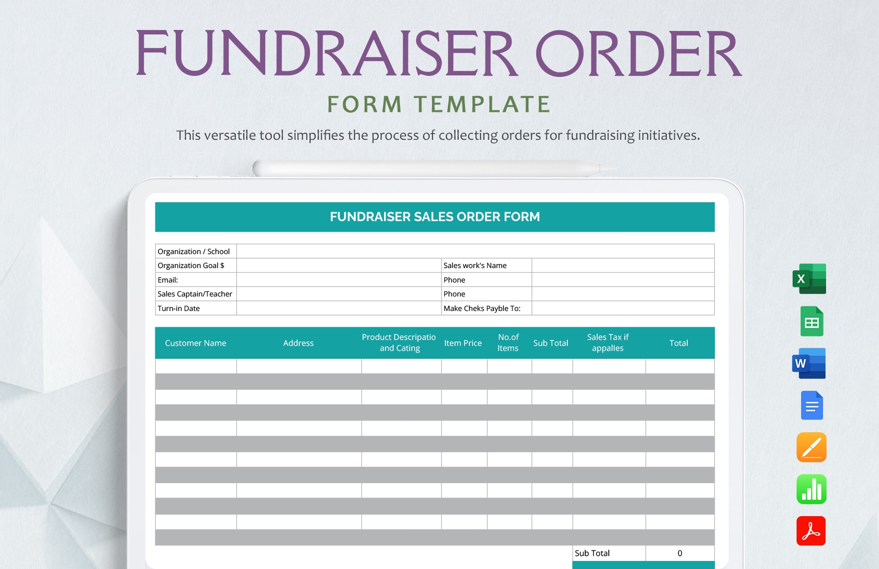 Fundraiser Order Form Template In Word Excel Apple Pages Apple Numbers PDF Google Docs Google Sheets Download Template